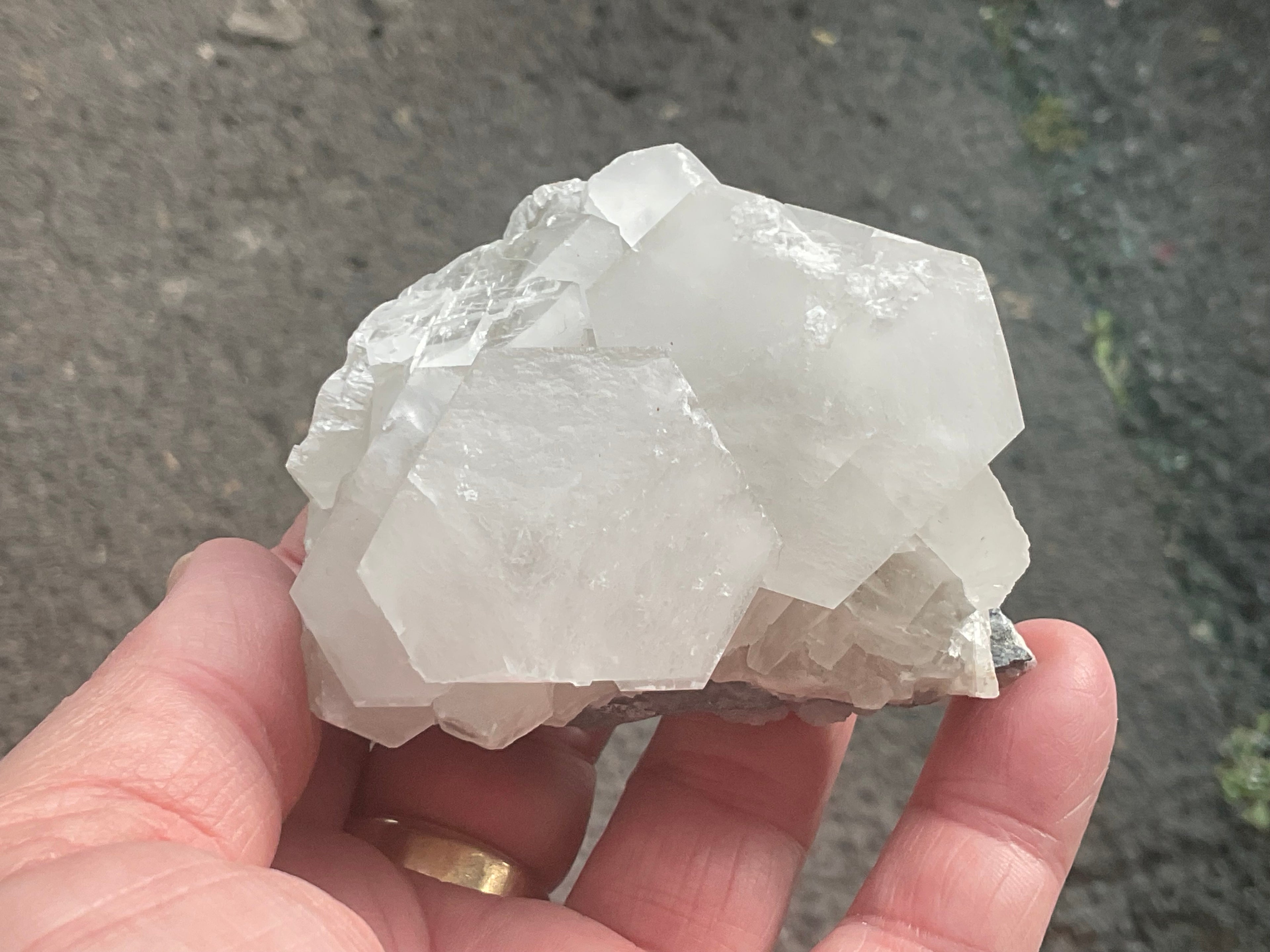 218g Hexagonal Calcite on Quartz/Chalcedony on Druzy Quartz Matrix Specimen B from Fujian, China