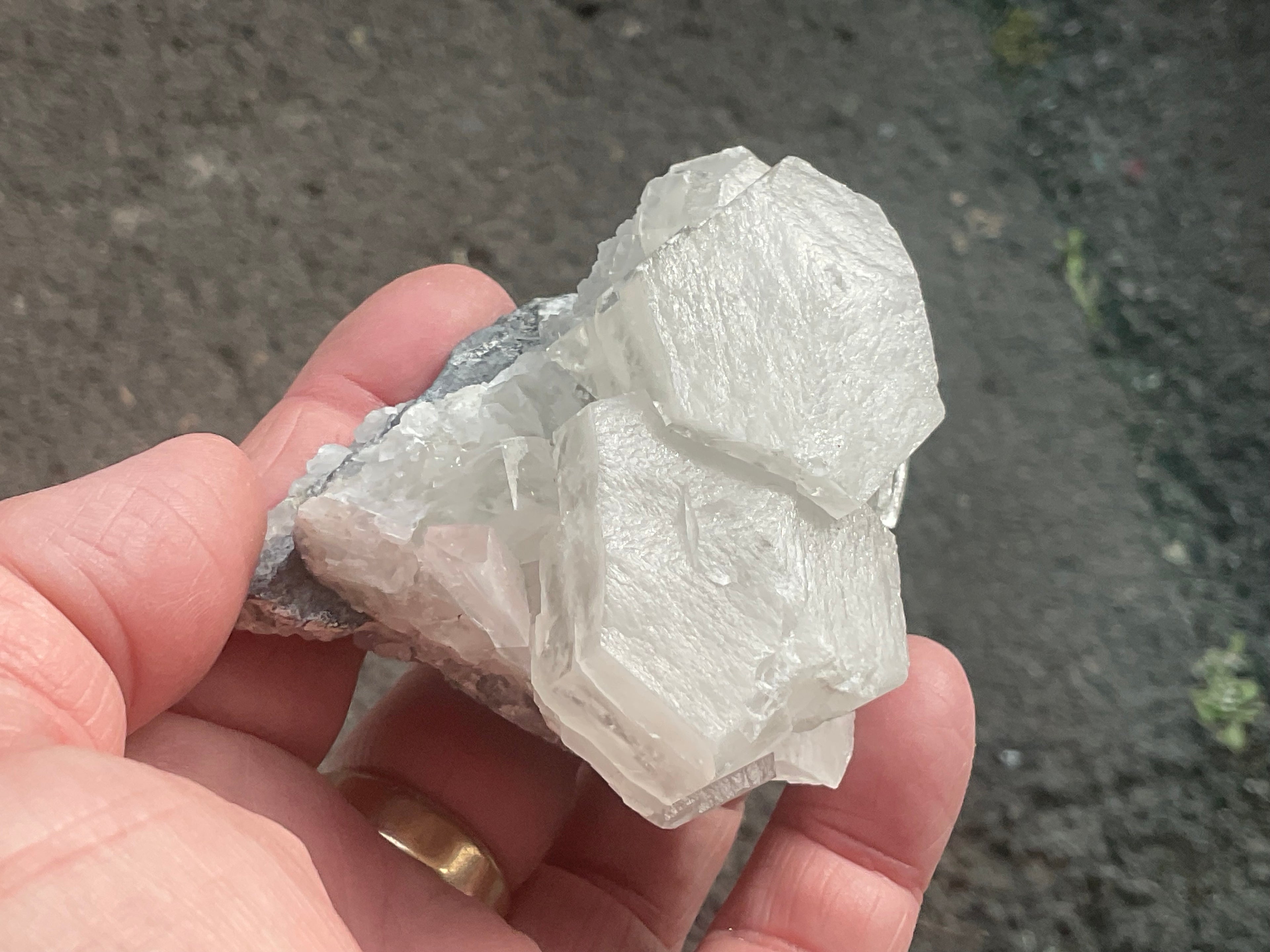 218g Hexagonal Calcite on Quartz/Chalcedony on Druzy Quartz Matrix Specimen B from Fujian, China
