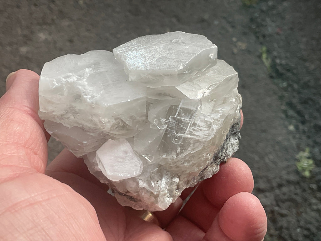 218g Hexagonal Calcite on Quartz/Chalcedony on Druzy Quartz Matrix Specimen B from Fujian, China