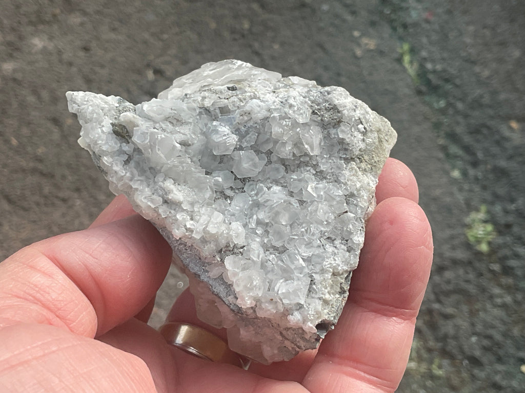 218g Hexagonal Calcite on Quartz/Chalcedony on Druzy Quartz Matrix Specimen B from Fujian, China