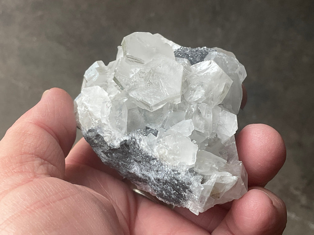 274g Hexagonal Calcite on Quartz/Chalcedony on Druzy Quartz Matrix Specimen C from Fujian, China