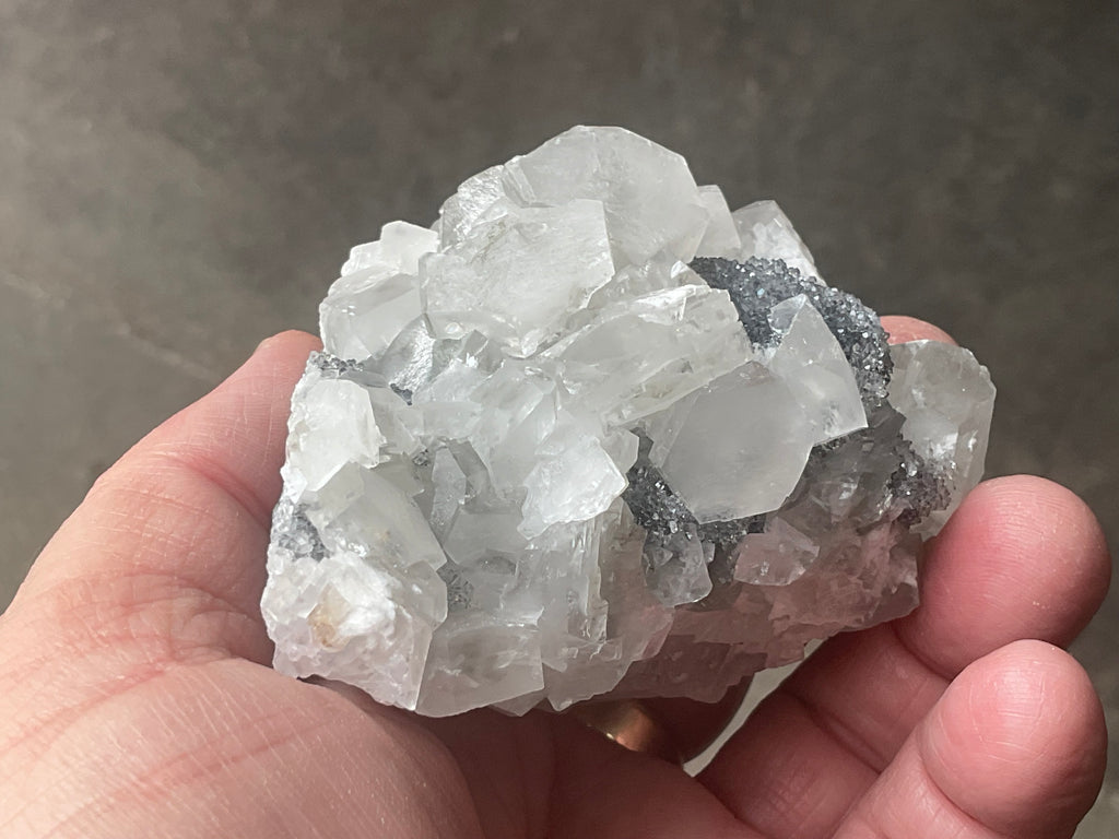 274g Hexagonal Calcite on Quartz/Chalcedony on Druzy Quartz Matrix Specimen C from Fujian, China