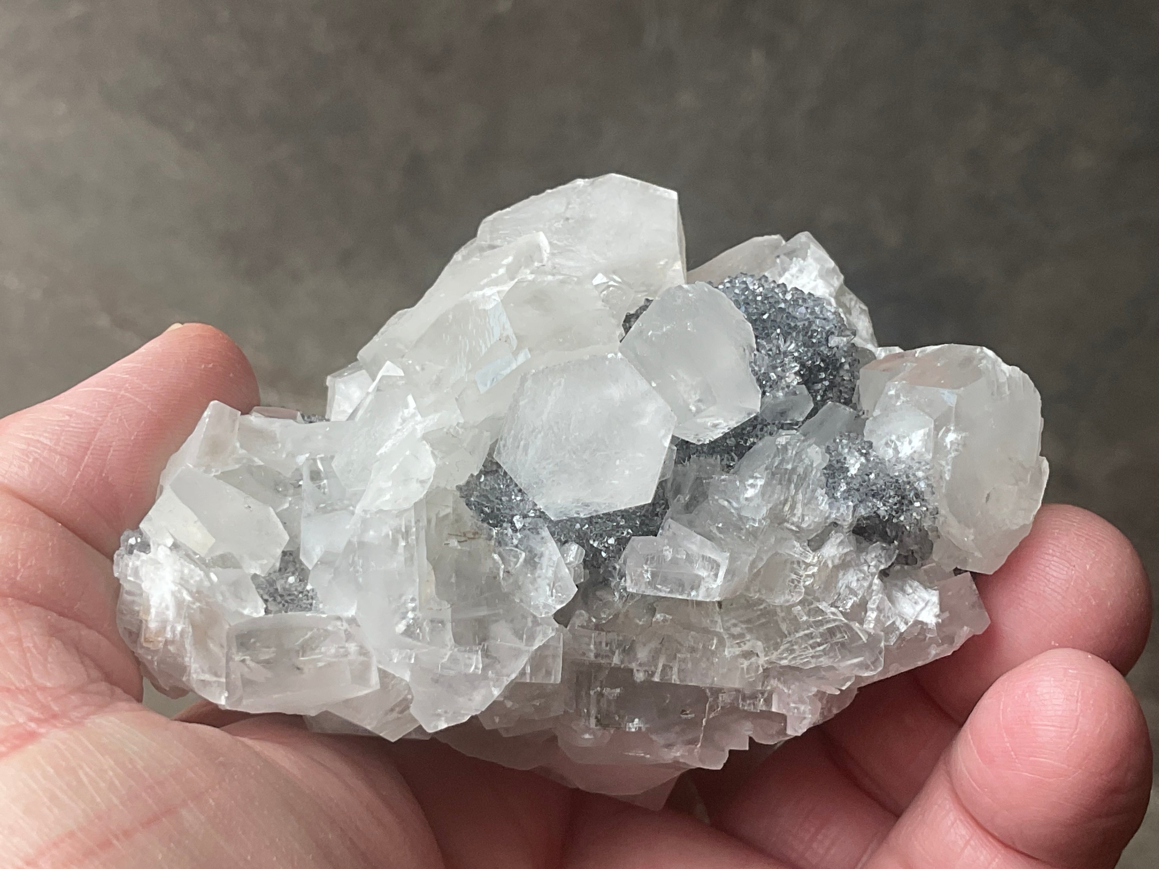 274g Hexagonal Calcite on Quartz/Chalcedony on Druzy Quartz Matrix Specimen C from Fujian, China