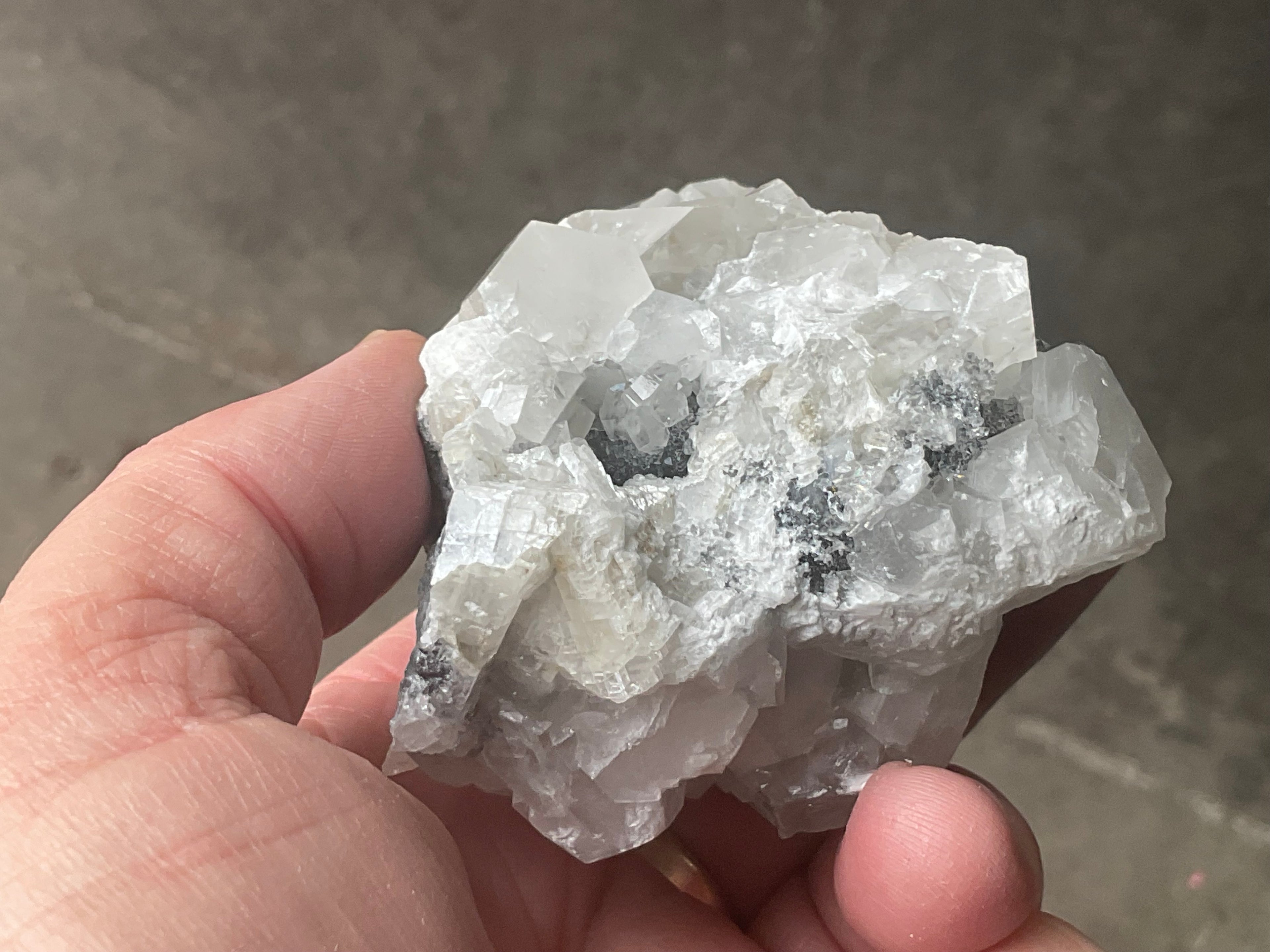 274g Hexagonal Calcite on Quartz/Chalcedony on Druzy Quartz Matrix Specimen C from Fujian, China