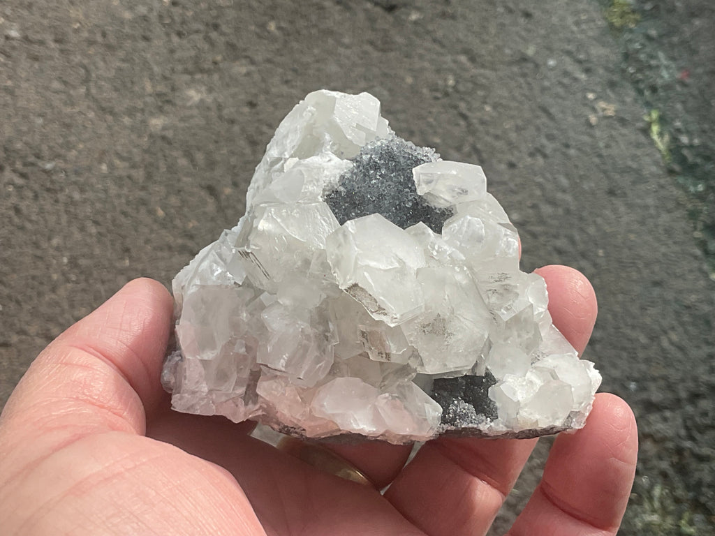 274g Hexagonal Calcite on Quartz/Chalcedony on Druzy Quartz Matrix Specimen C from Fujian, China