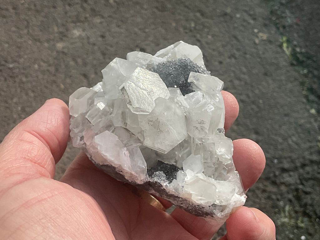 274g Hexagonal Calcite on Quartz/Chalcedony on Druzy Quartz Matrix Specimen C from Fujian, China