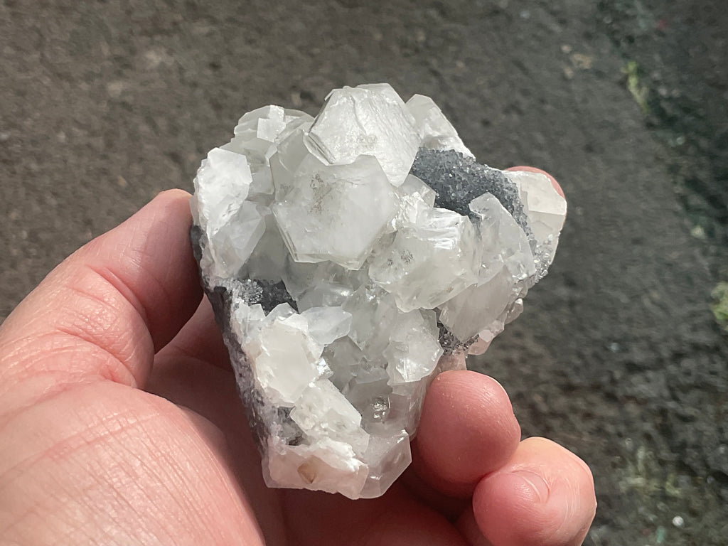 274g Hexagonal Calcite on Quartz/Chalcedony on Druzy Quartz Matrix Specimen C from Fujian, China