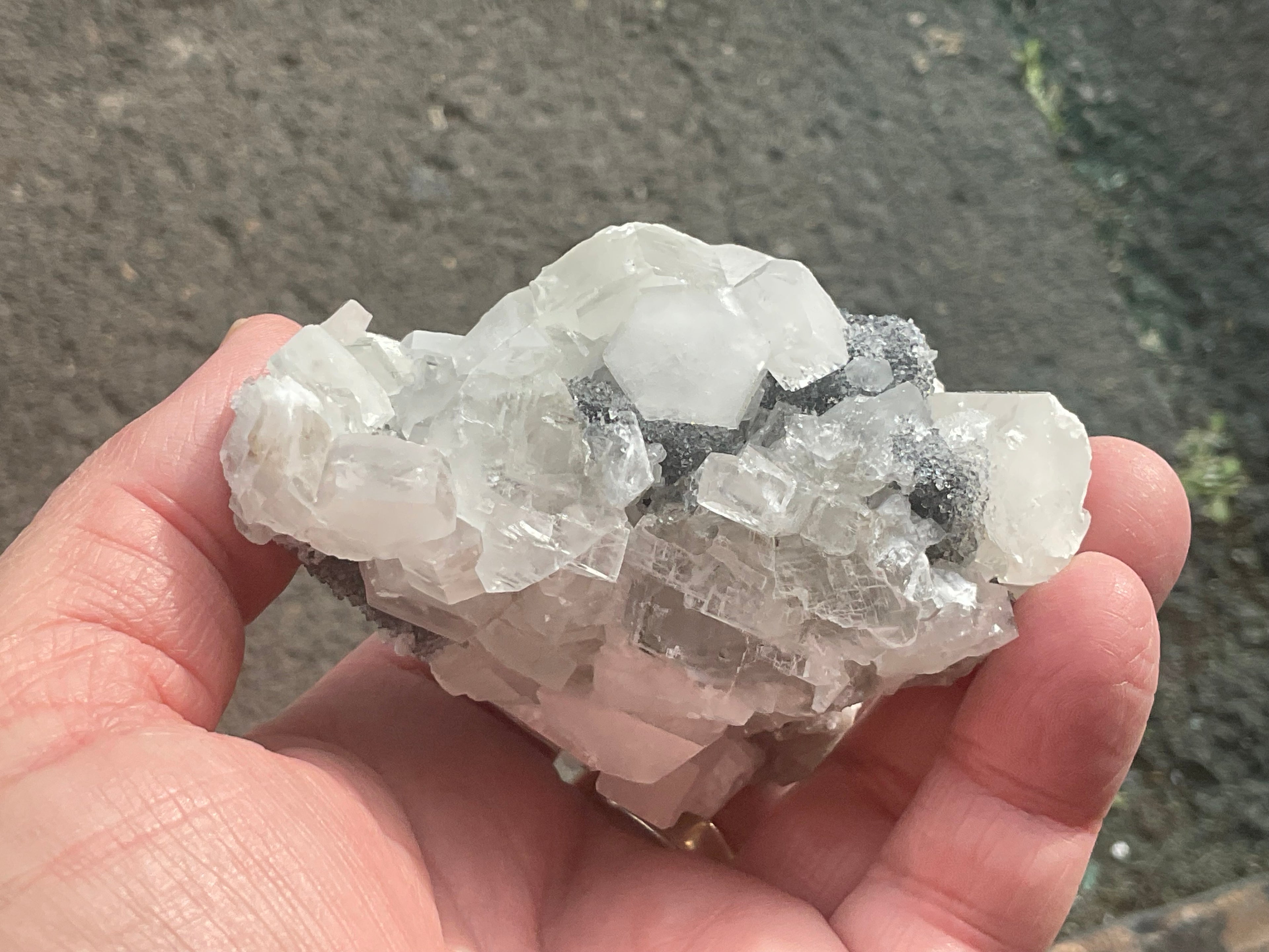 274g Hexagonal Calcite on Quartz/Chalcedony on Druzy Quartz Matrix Specimen C from Fujian, China