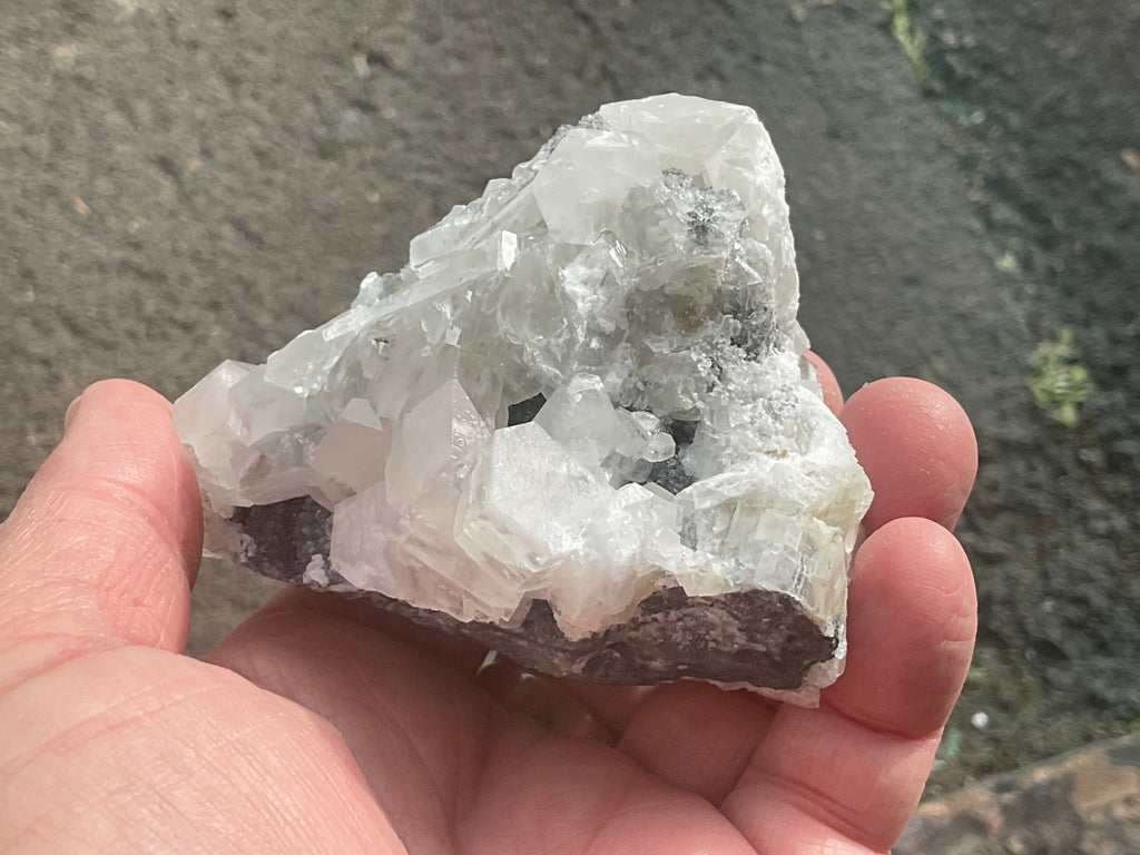 274g Hexagonal Calcite on Quartz/Chalcedony on Druzy Quartz Matrix Specimen C from Fujian, China