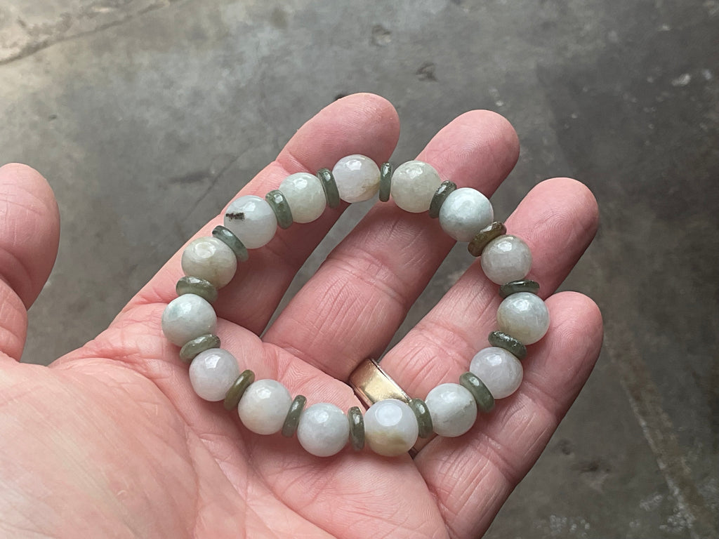 10mm Jadeite Bead and Disc Bracelet 1A from Myanmar