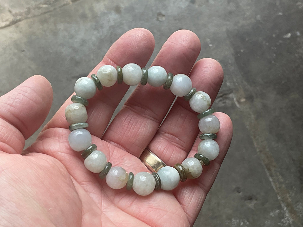 10mm Jadeite Bead and Disc Bracelet 1A from Myanmar