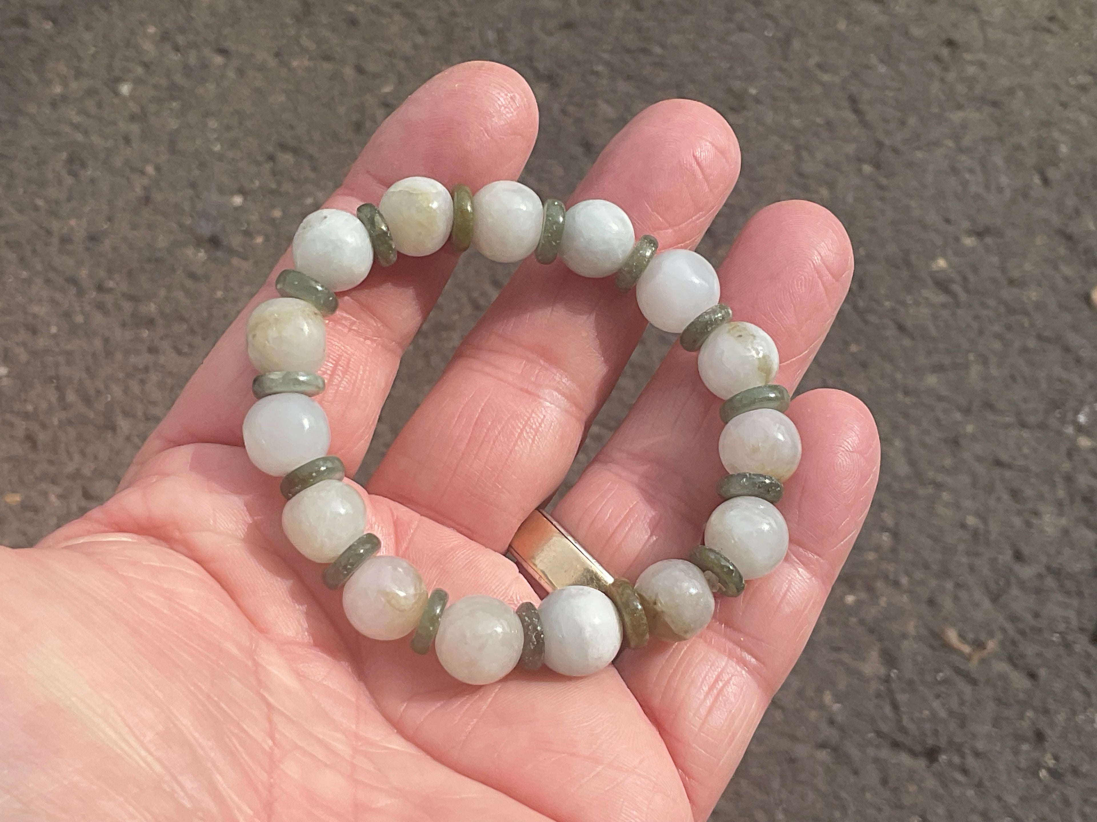 10mm Jadeite Bead and Disc Bracelet 1A from Myanmar