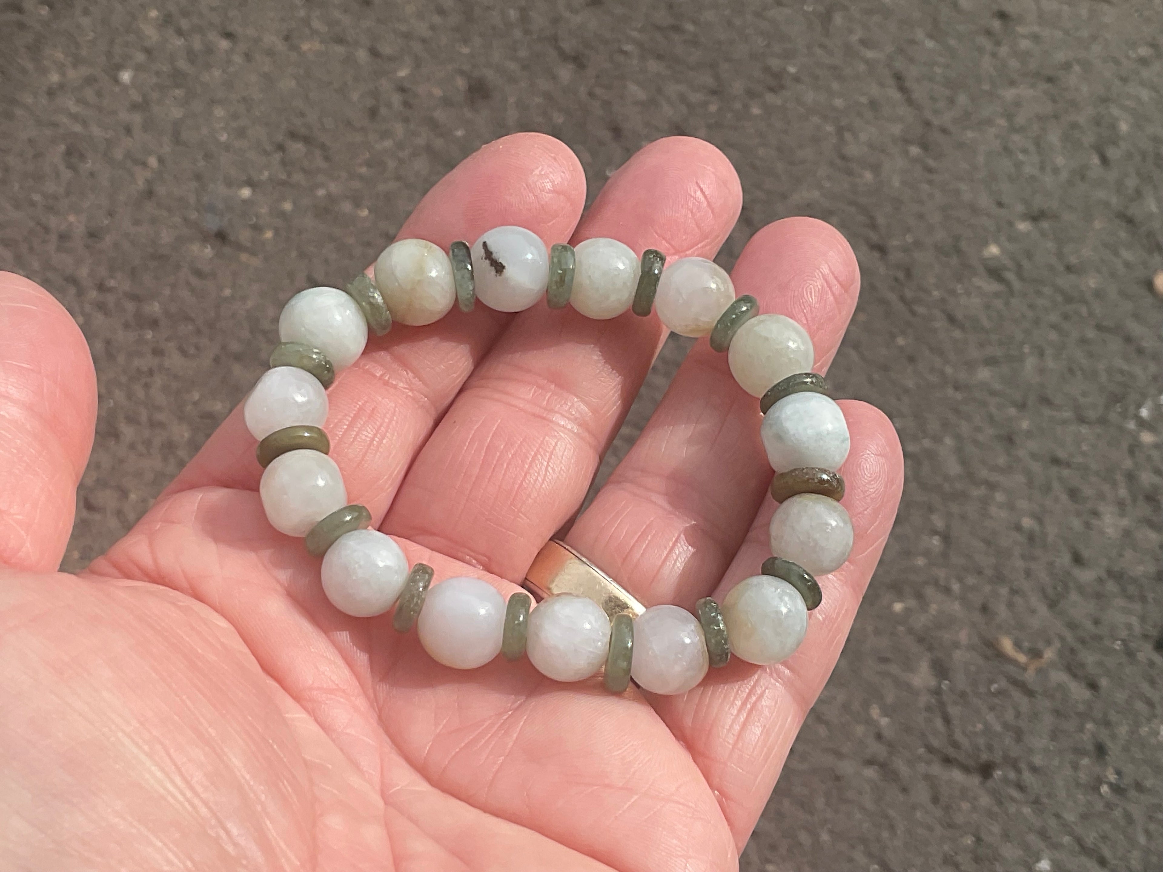 10mm Jadeite Bead and Disc Bracelet 1A from Myanmar