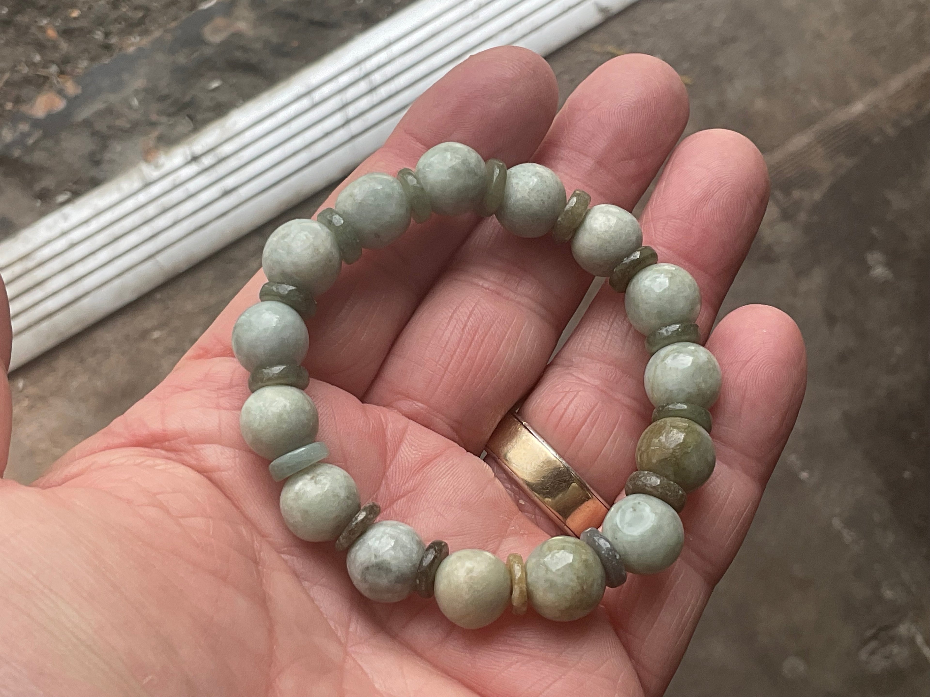 10mm Jadeite Bead and Disc Bracelet 1B from Myanmar