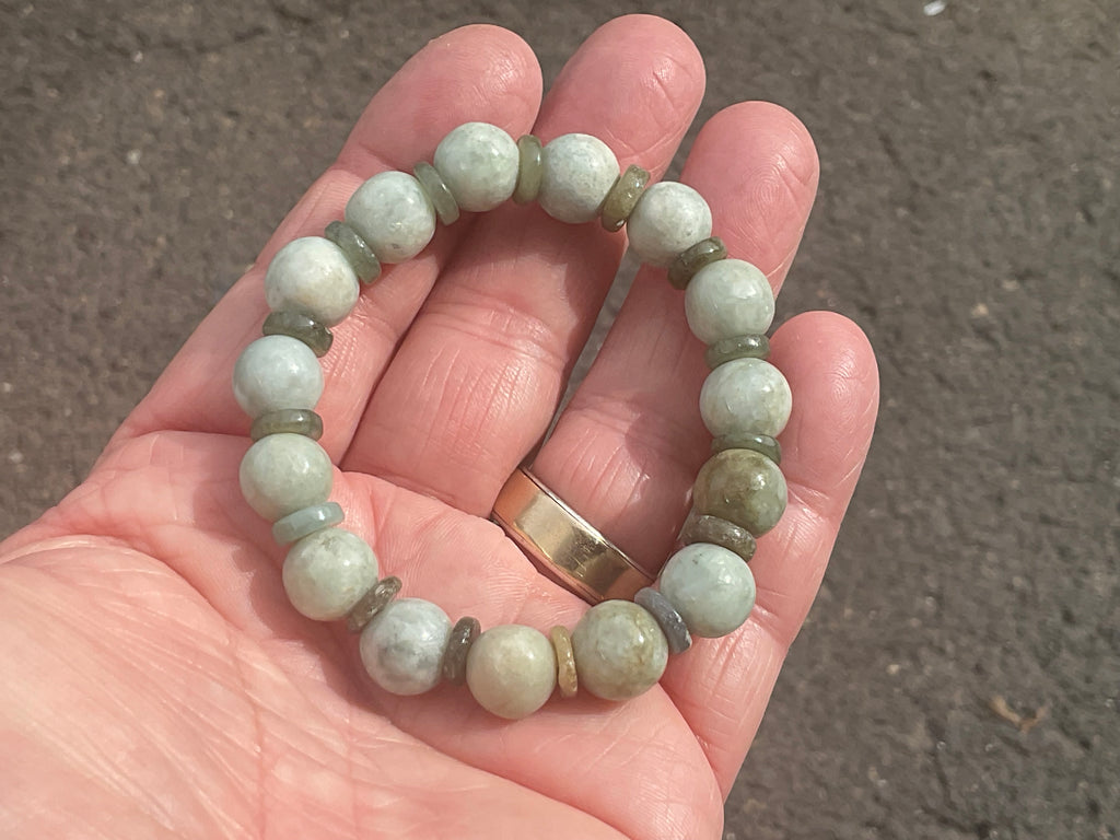 10mm Jadeite Bead and Disc Bracelet 1B from Myanmar