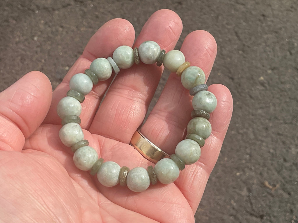 10mm Jadeite Bead and Disc Bracelet 1B from Myanmar