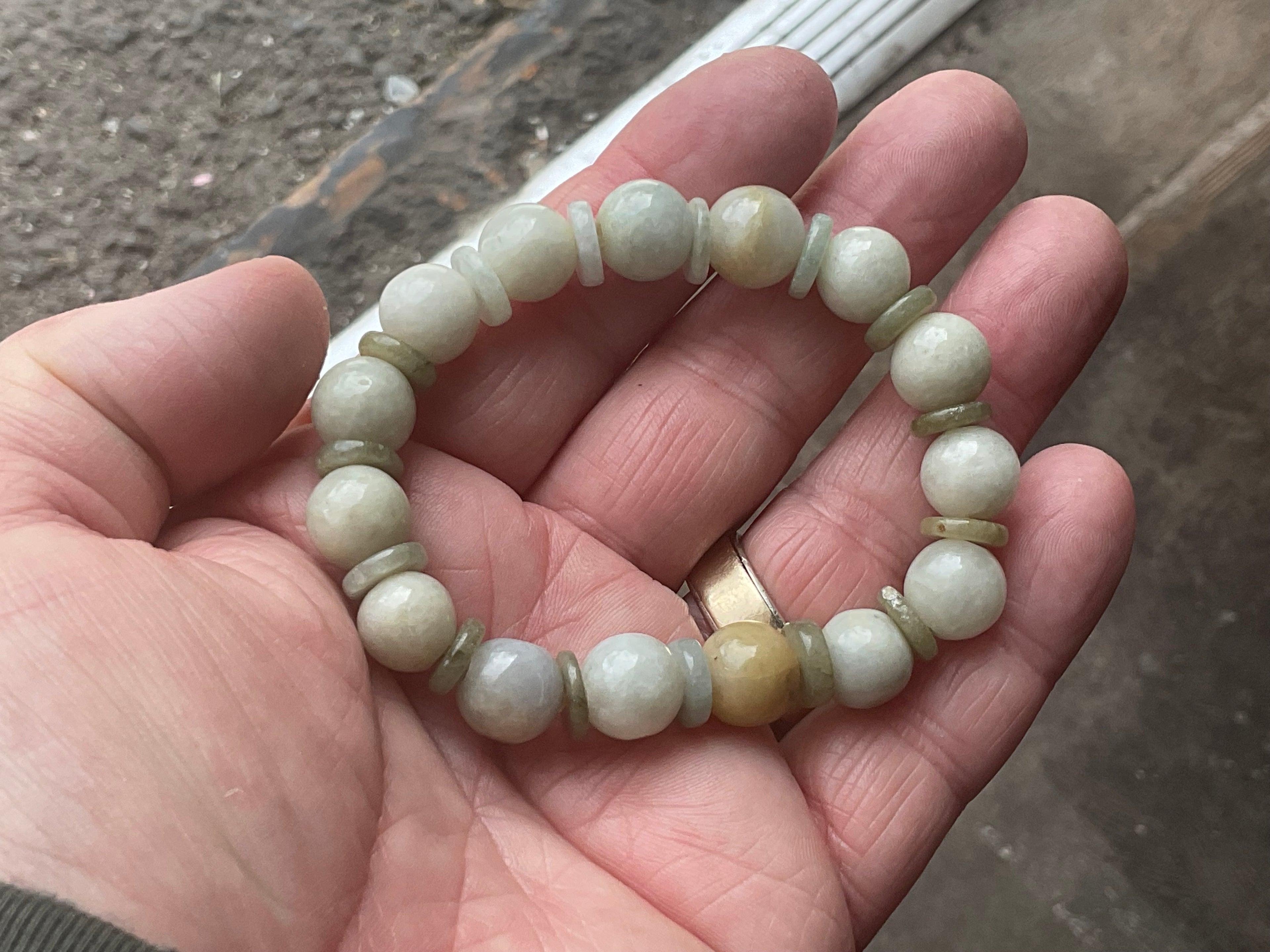 10mm Jadeite Bead and Disc Bracelet 1C from Myanmar