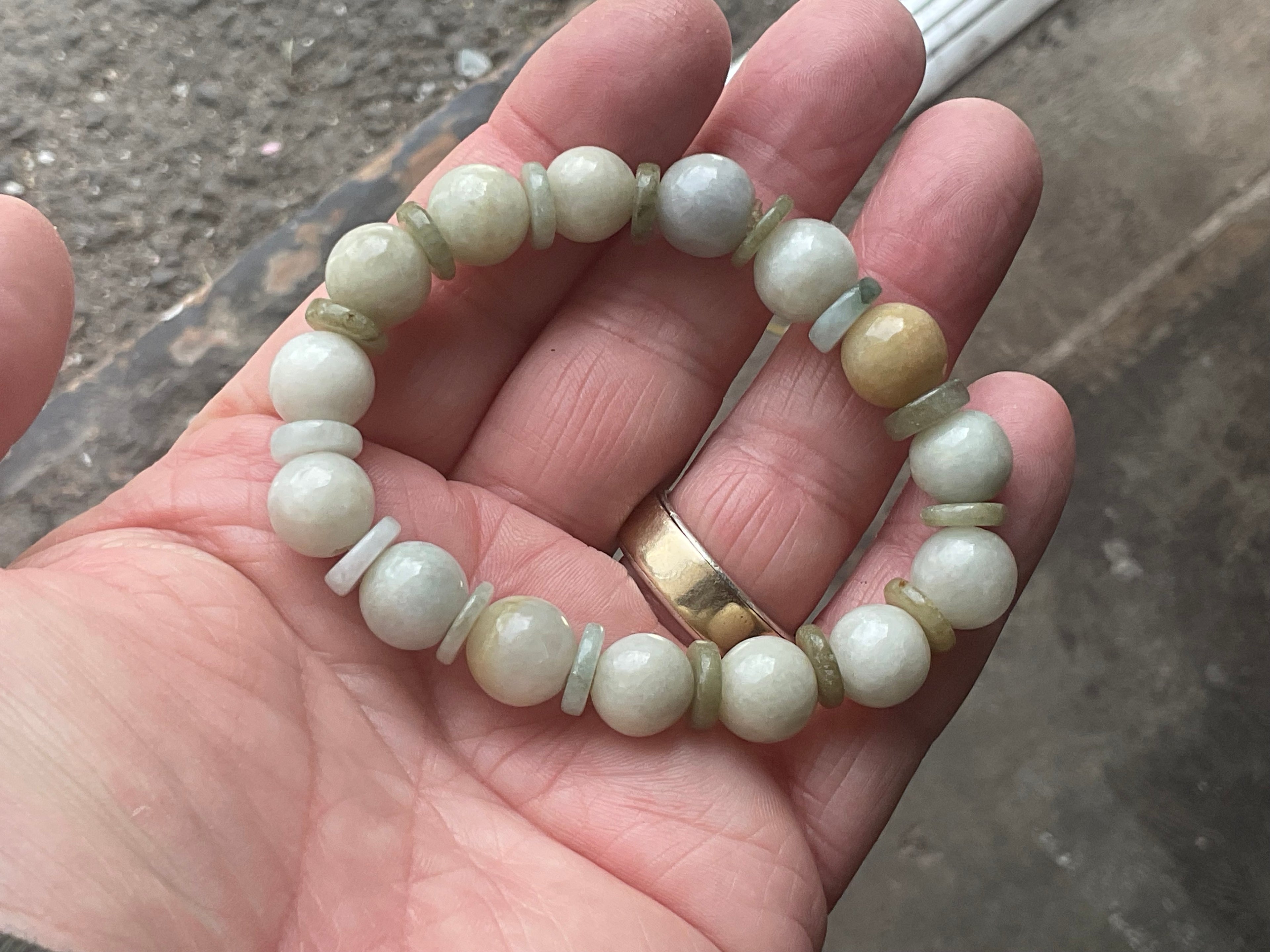 10mm Jadeite Bead and Disc Bracelet 1C from Myanmar