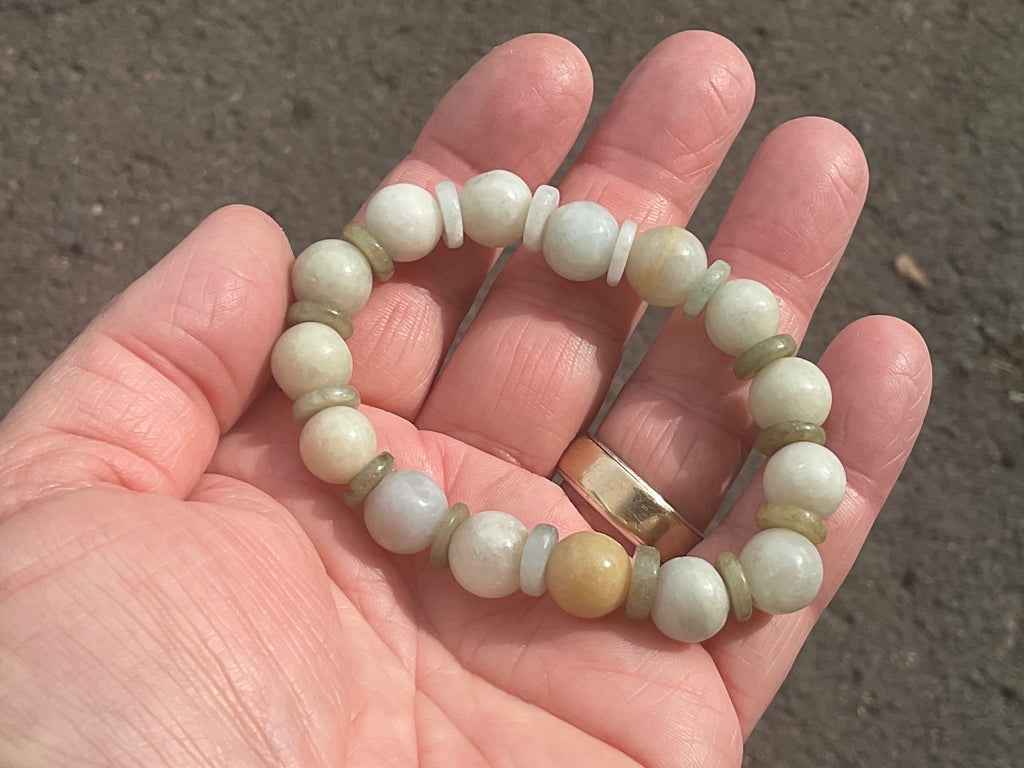 10mm Jadeite Bead and Disc Bracelet 1C from Myanmar