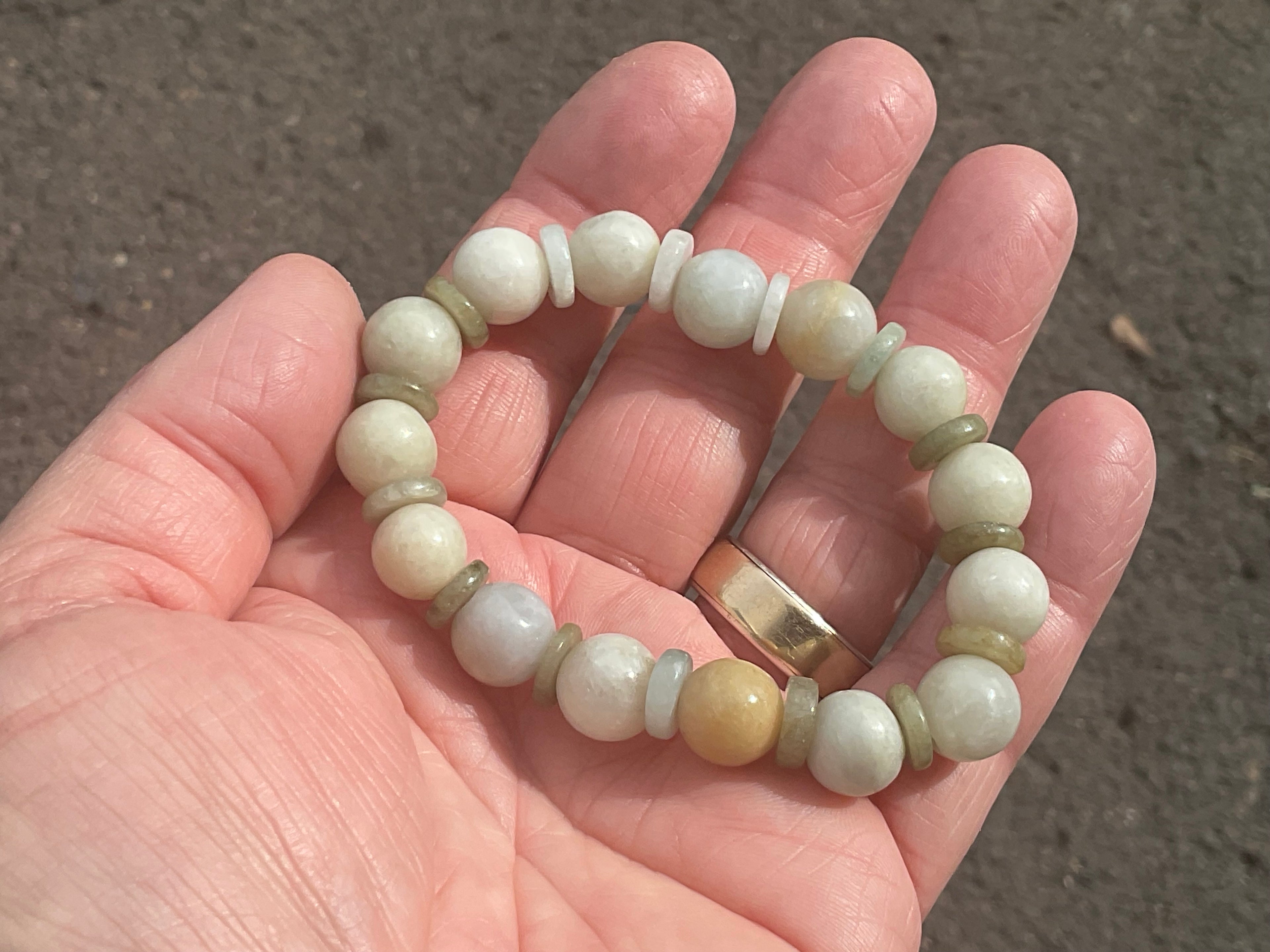 10mm Jadeite Bead and Disc Bracelet 1C from Myanmar
