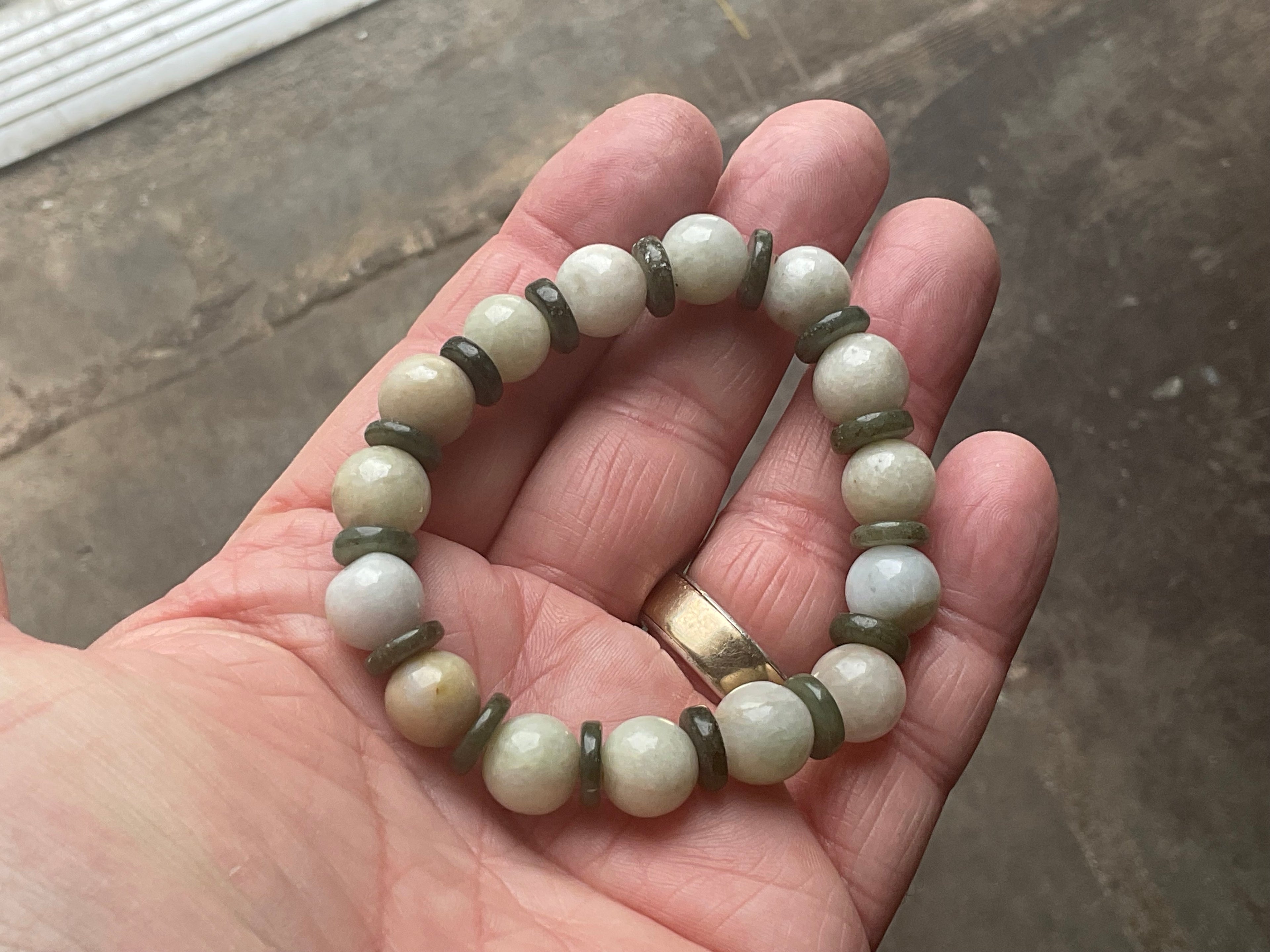 10mm Jadeite Bead and Disc Bracelet 2A from Myanmar