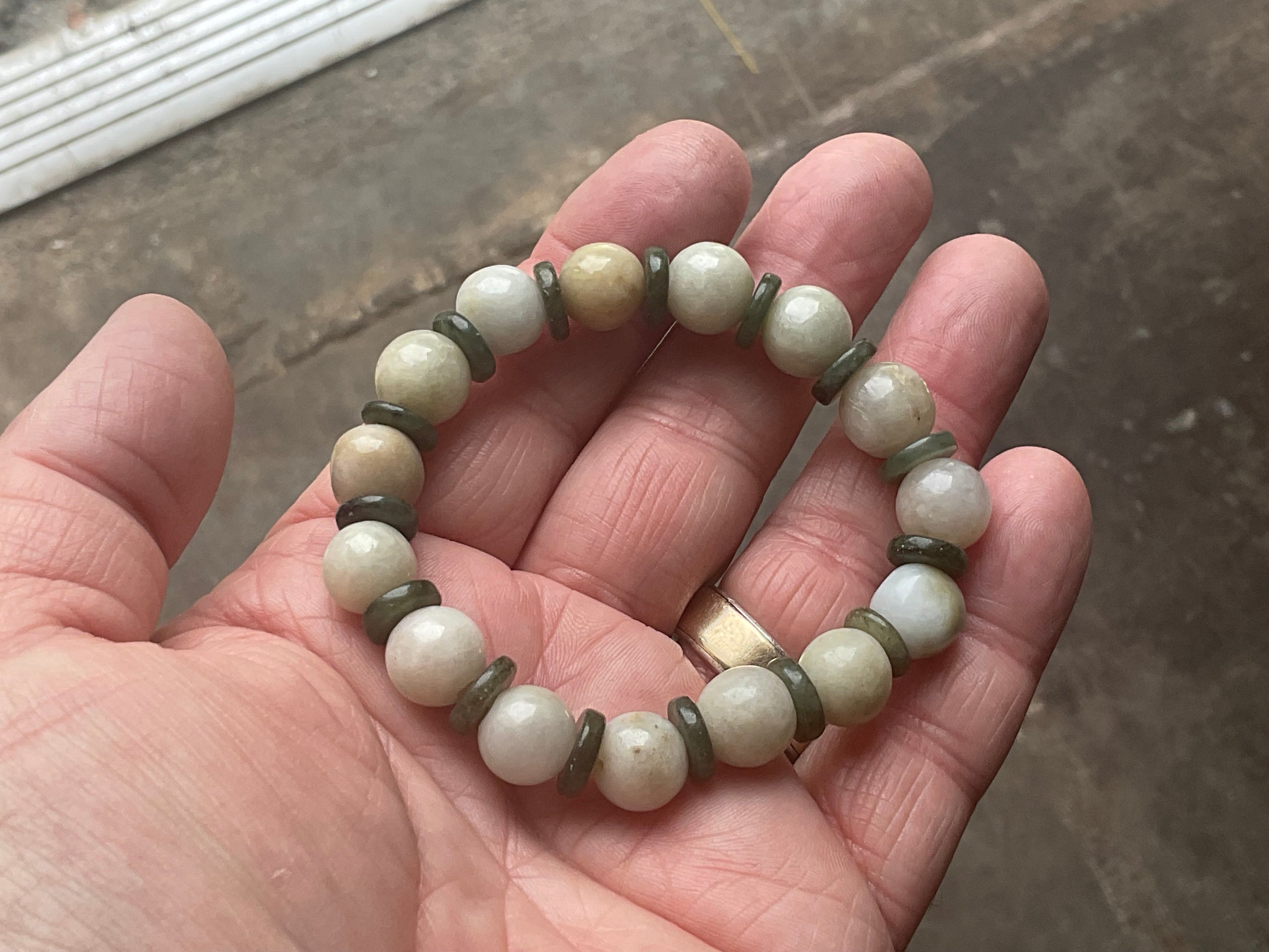 10mm Jadeite Bead and Disc Bracelet 2A from Myanmar