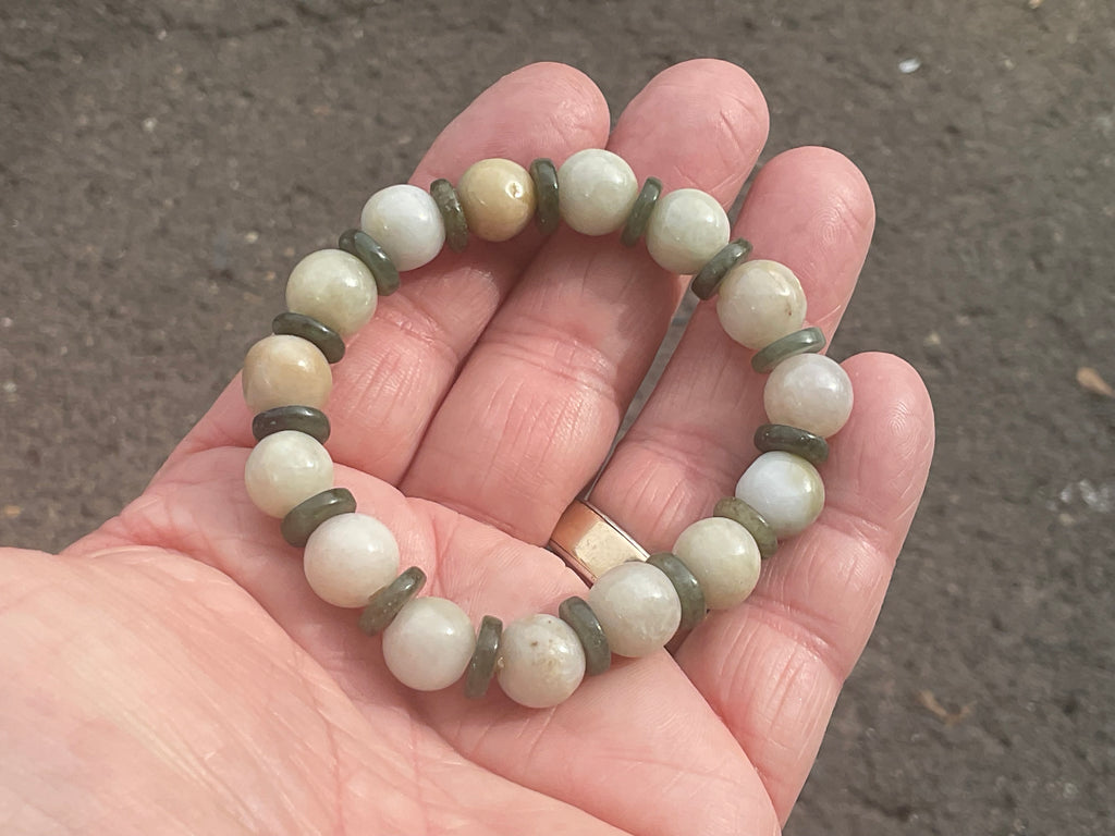 10mm Jadeite Bead and Disc Bracelet 2A from Myanmar
