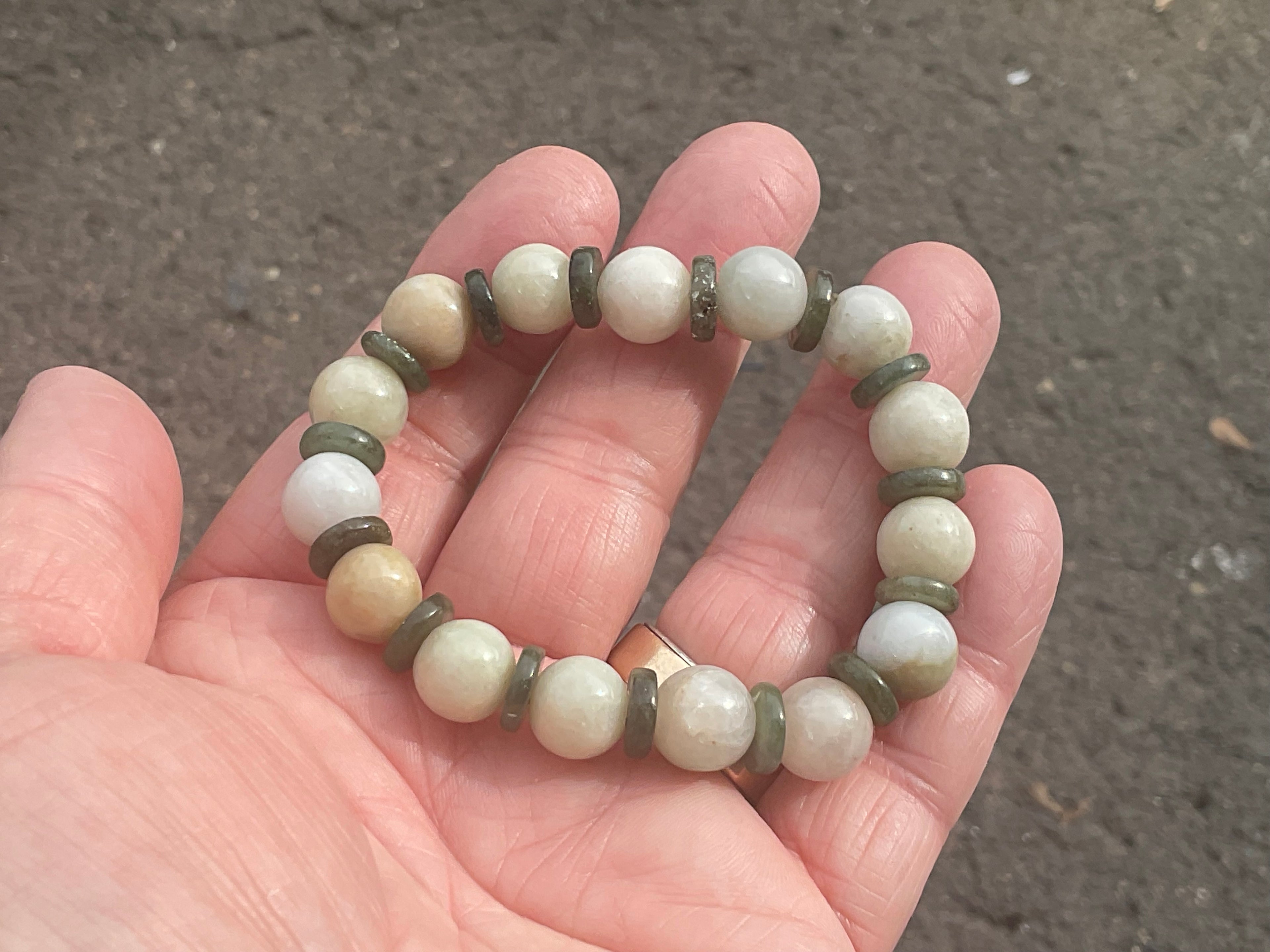 10mm Jadeite Bead and Disc Bracelet 2A from Myanmar