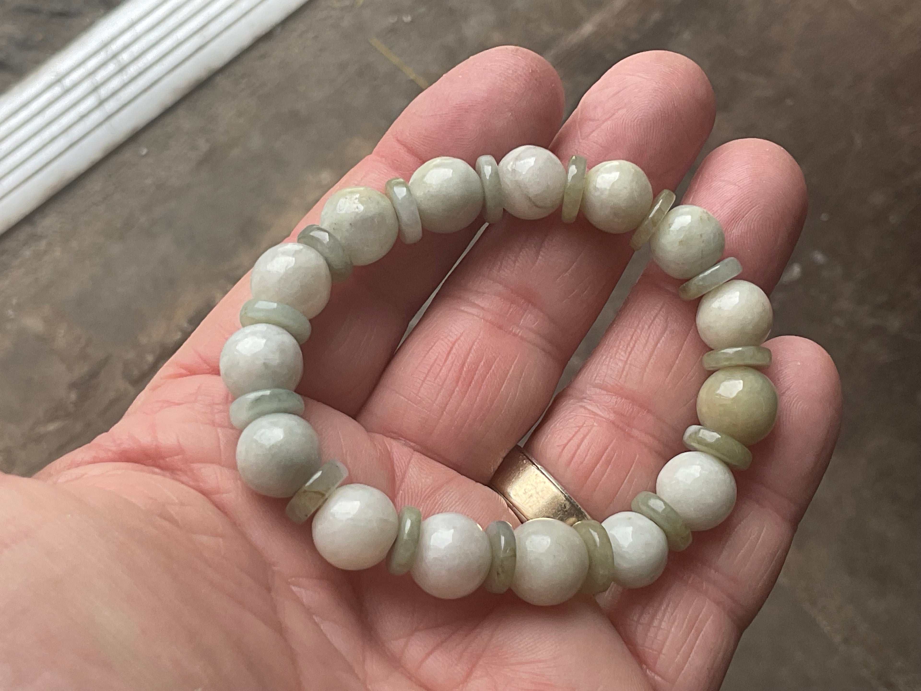 10mm Jadeite Bead and Disc Bracelet 2B from Myanmar