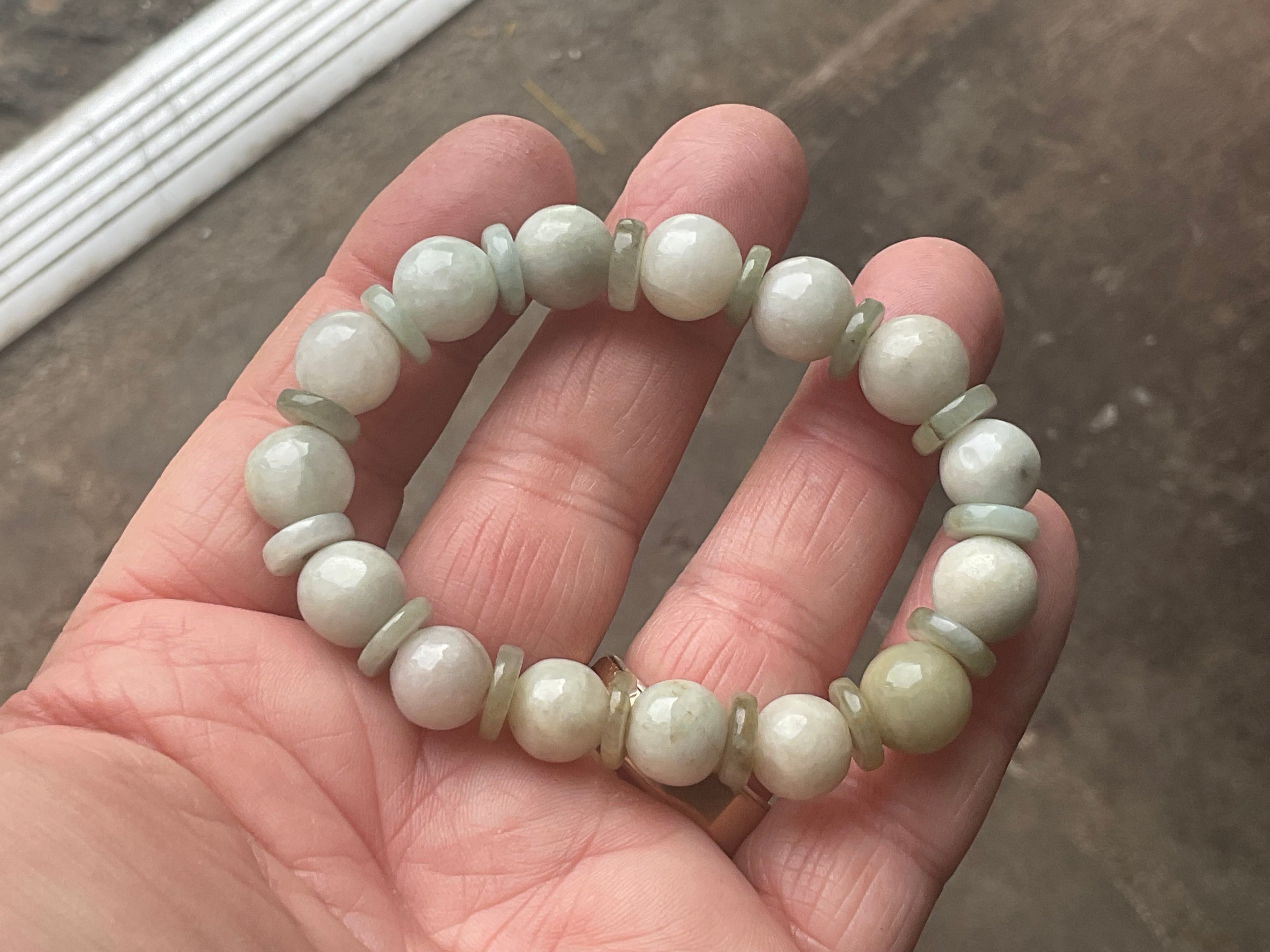 10mm Jadeite Bead and Disc Bracelet 2B from Myanmar