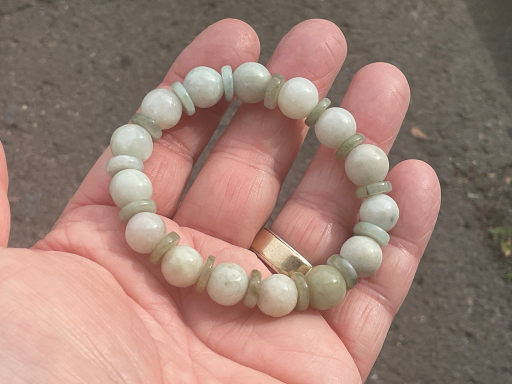 10mm Jadeite Bead and Disc Bracelet 2B from Myanmar