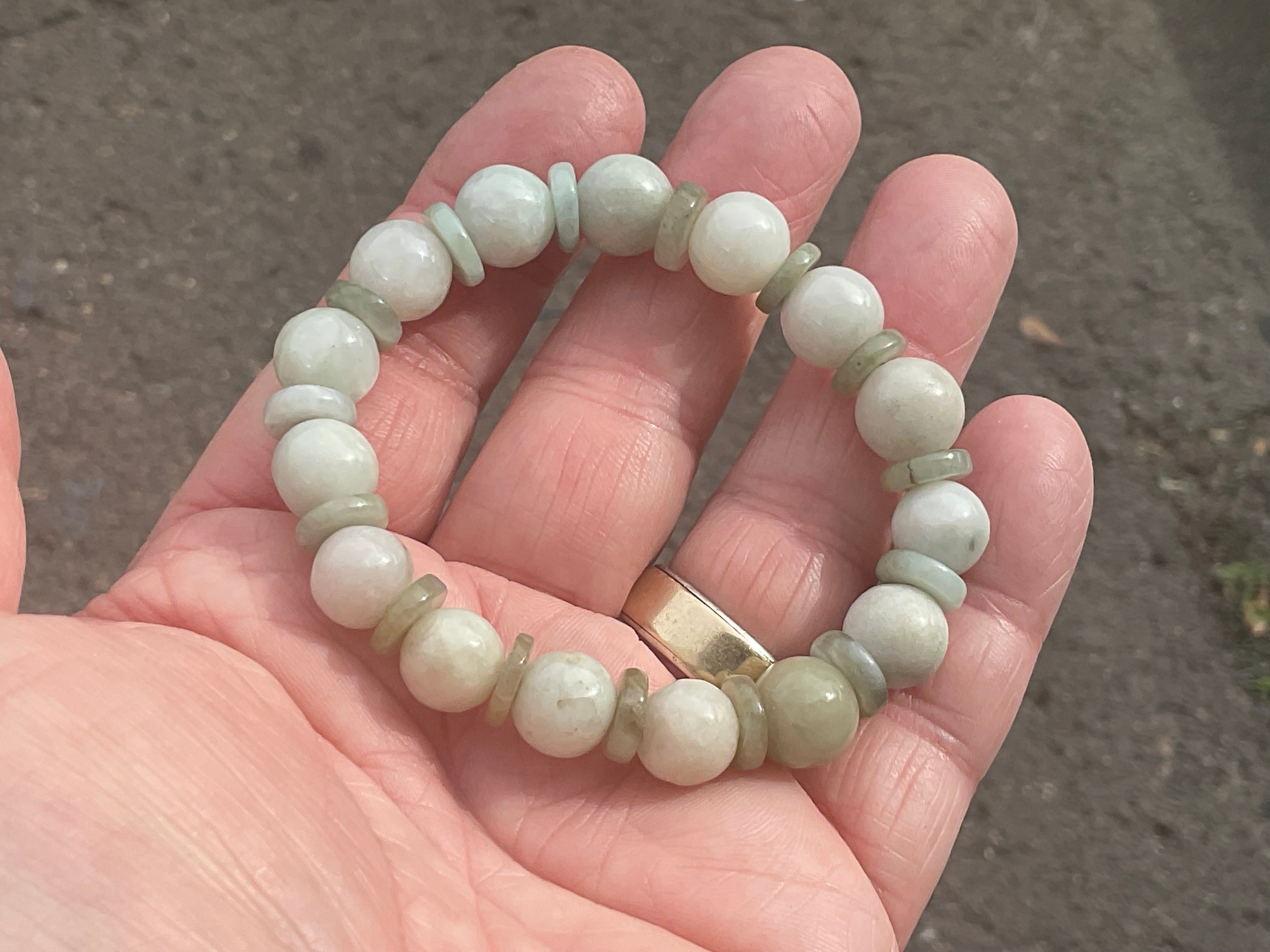 10mm Jadeite Bead and Disc Bracelet 2B from Myanmar