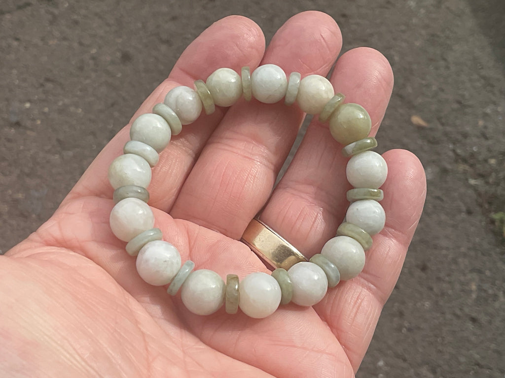 10mm Jadeite Bead and Disc Bracelet 2B from Myanmar