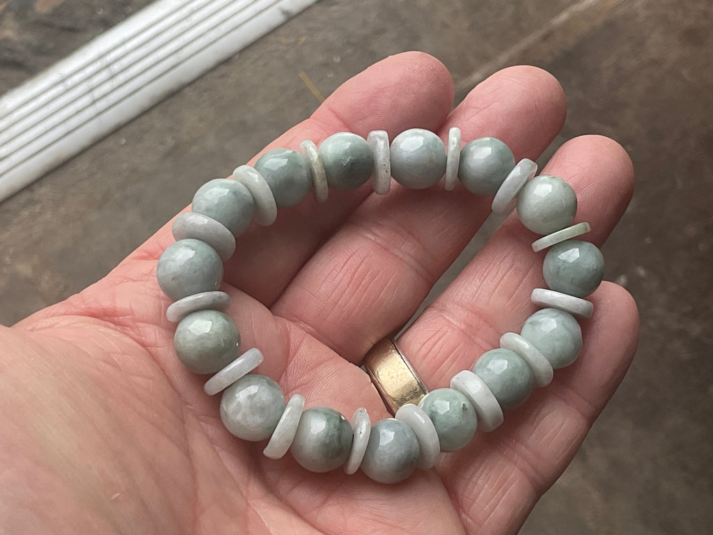 10mm Jadeite Bead and Disc Bracelet 2C from Myanmar