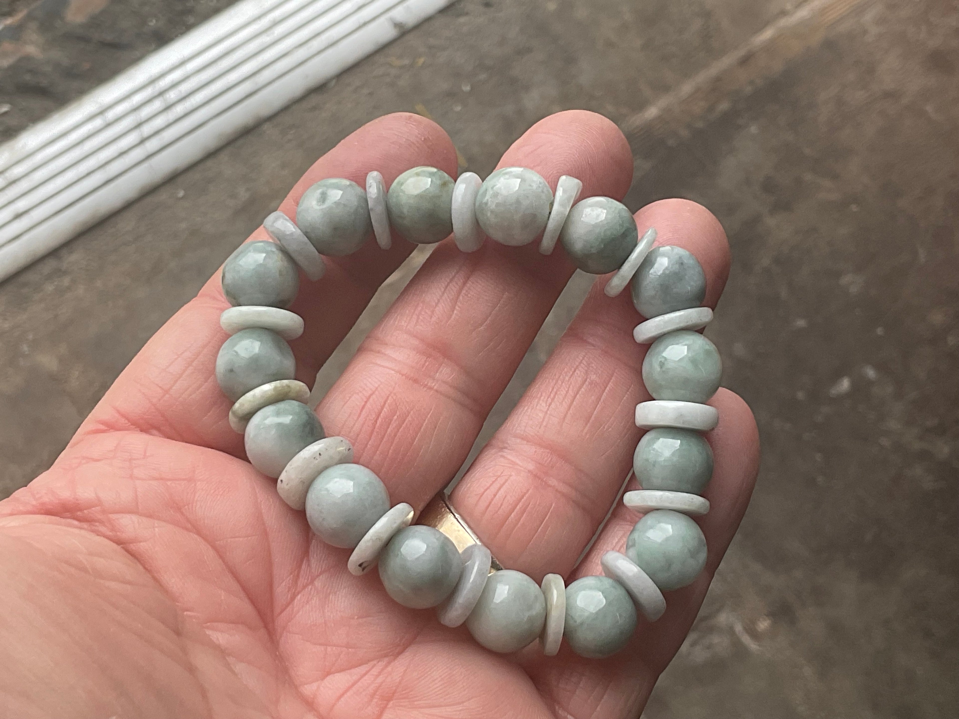 10mm Jadeite Bead and Disc Bracelet 2C from Myanmar