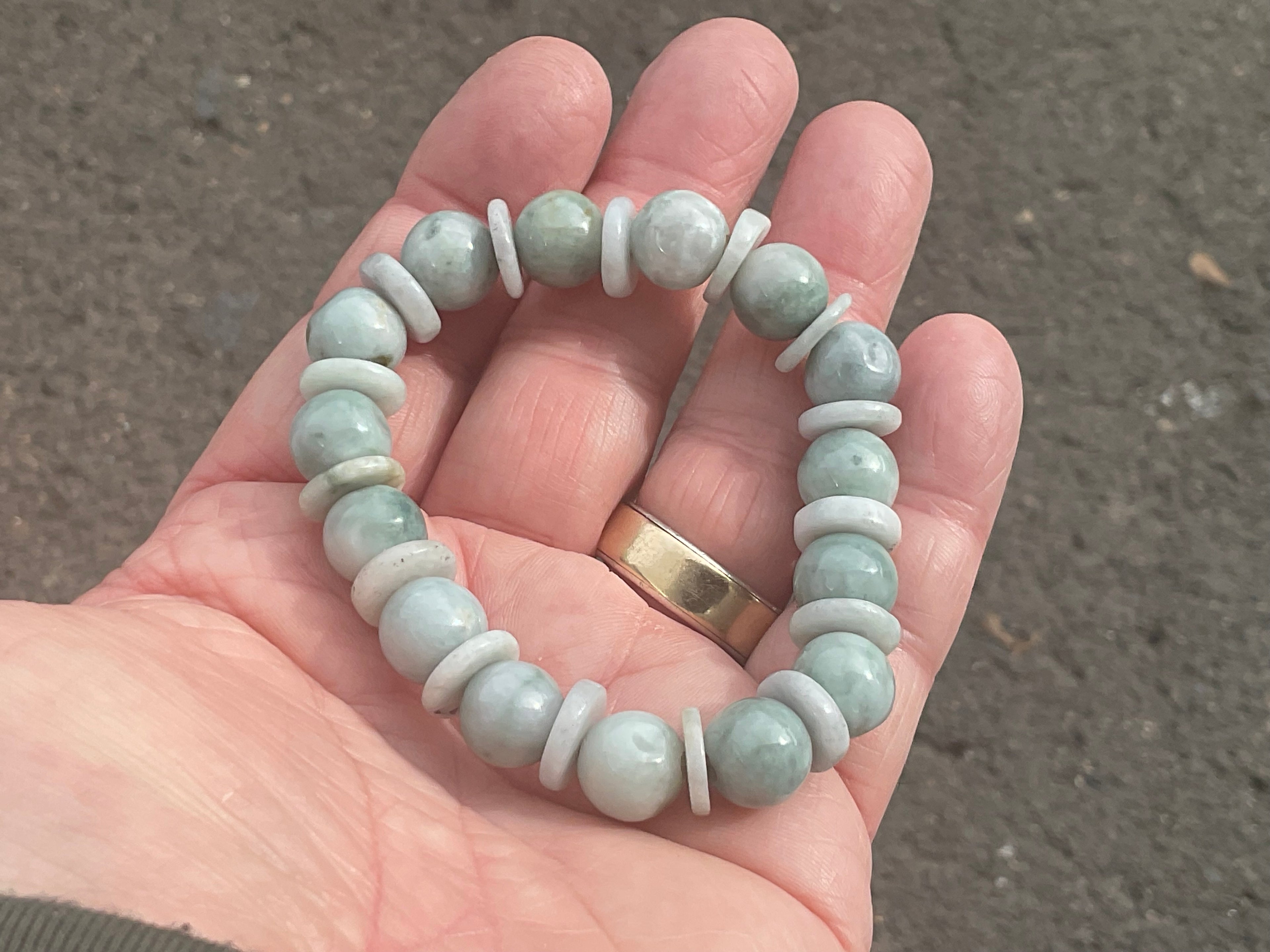 10mm Jadeite Bead and Disc Bracelet 2C from Myanmar