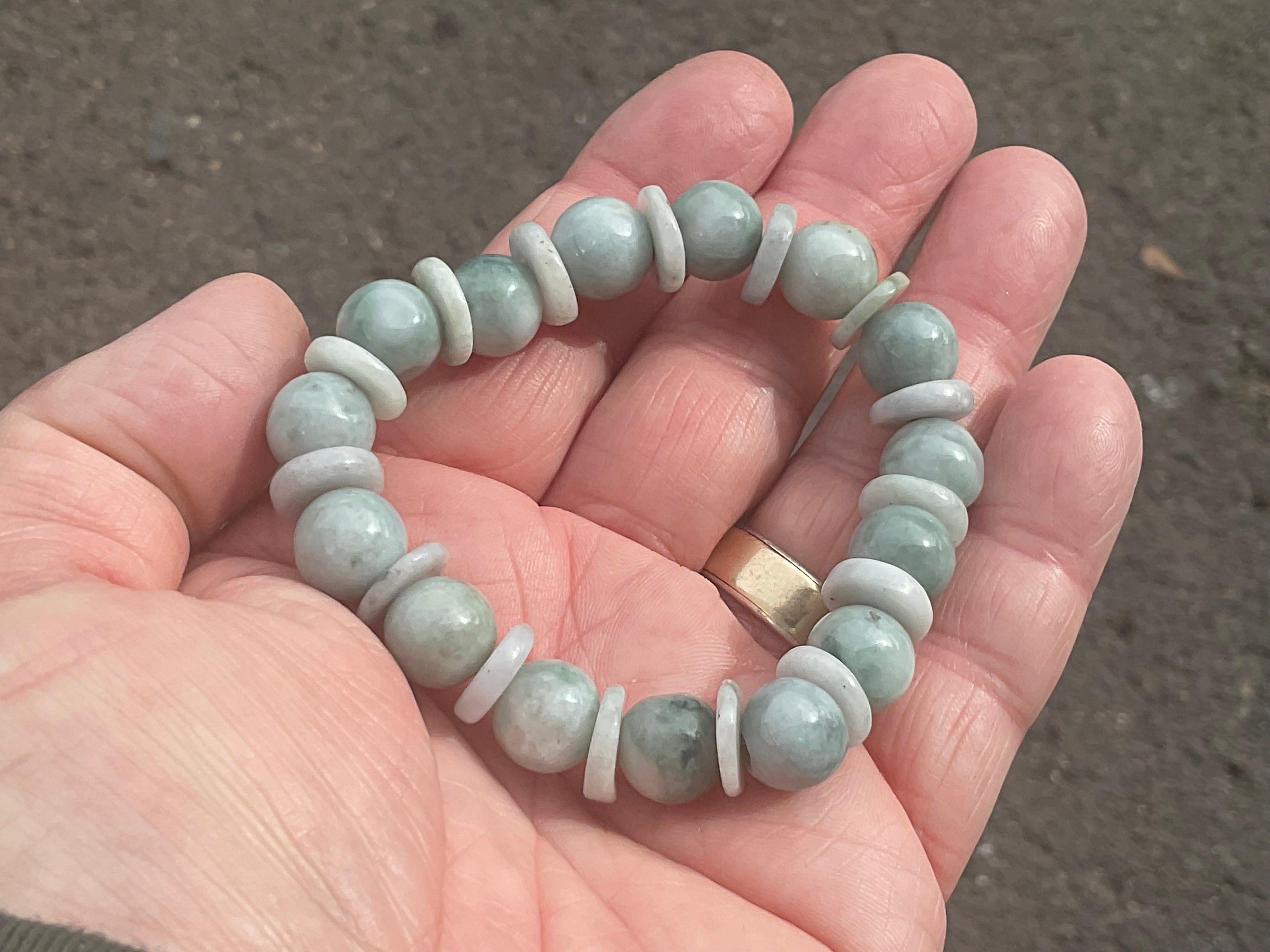 10mm Jadeite Bead and Disc Bracelet 2C from Myanmar