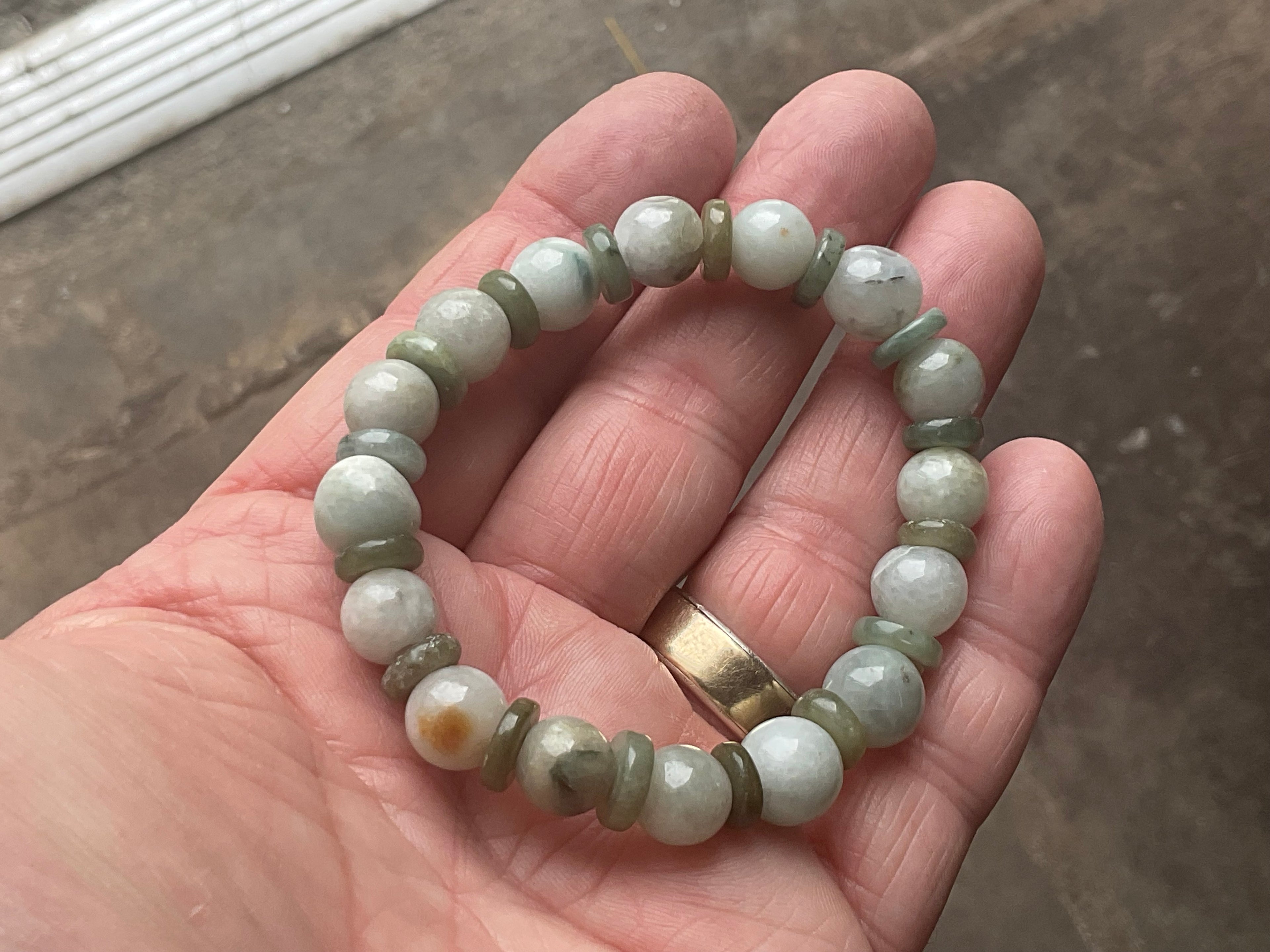 8mm Jadeite Bead and Disc Bracelet from Myanmar