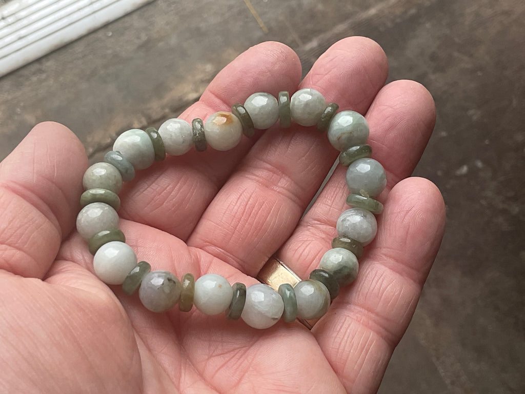8mm Jadeite Bead and Disc Bracelet from Myanmar