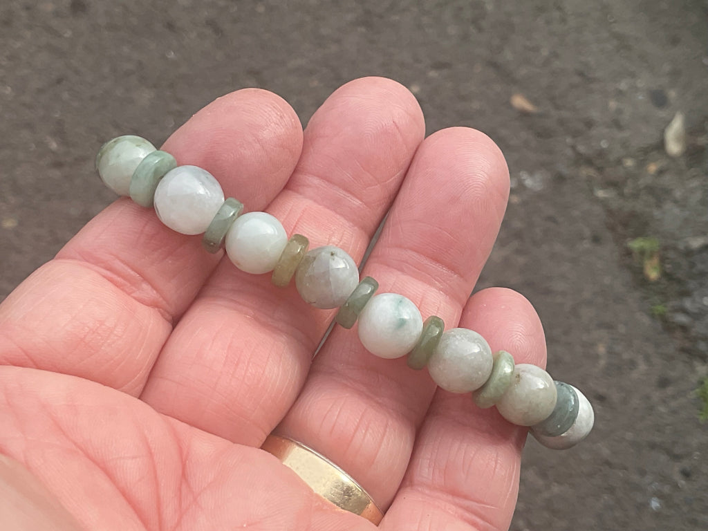 8mm Jadeite Bead and Disc Bracelet from Myanmar