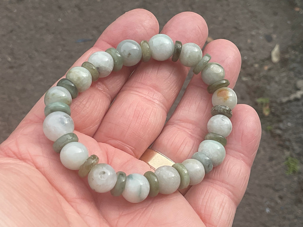 8mm Jadeite Bead and Disc Bracelet from Myanmar