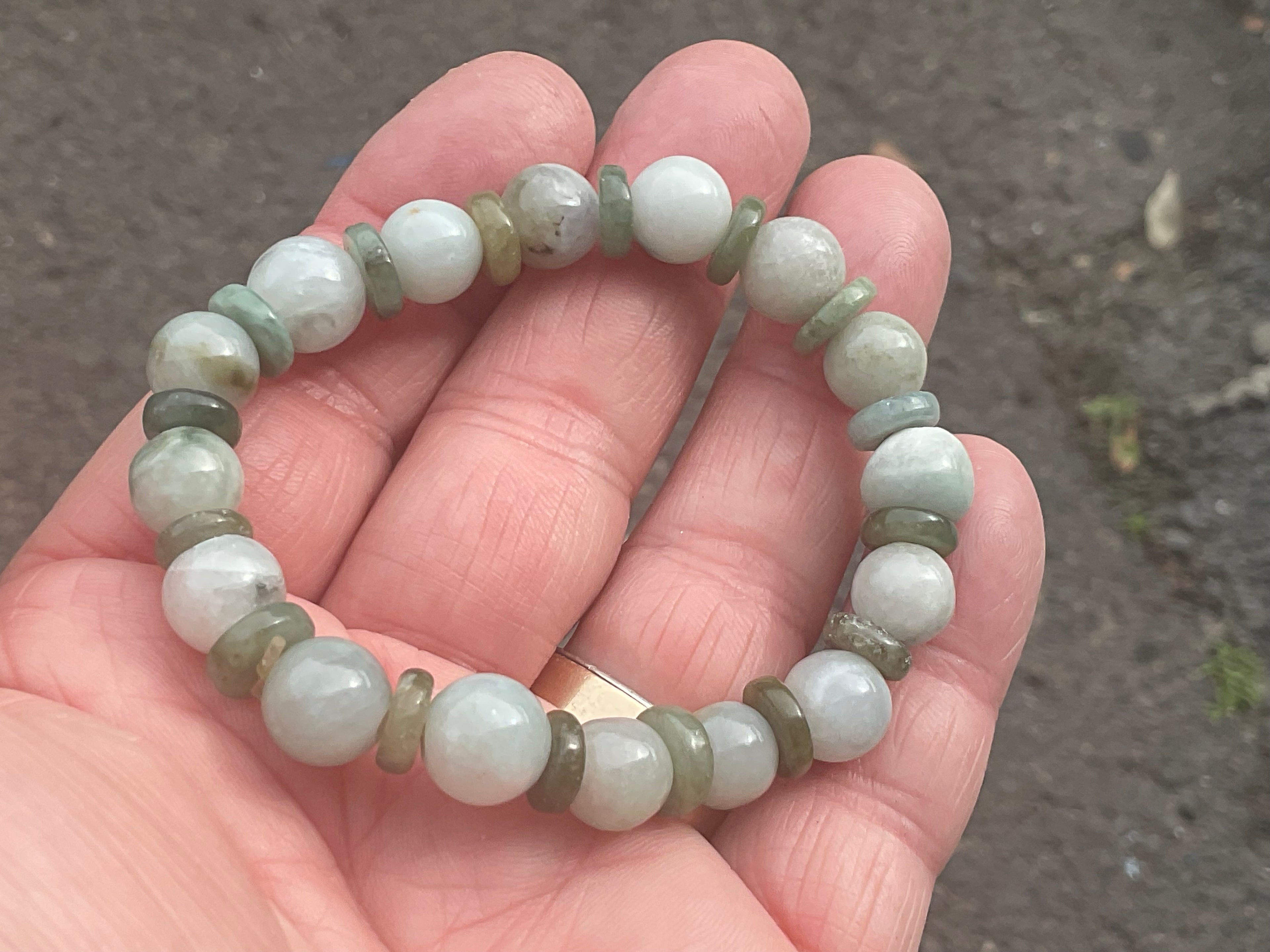 8mm Jadeite Bead and Disc Bracelet from Myanmar