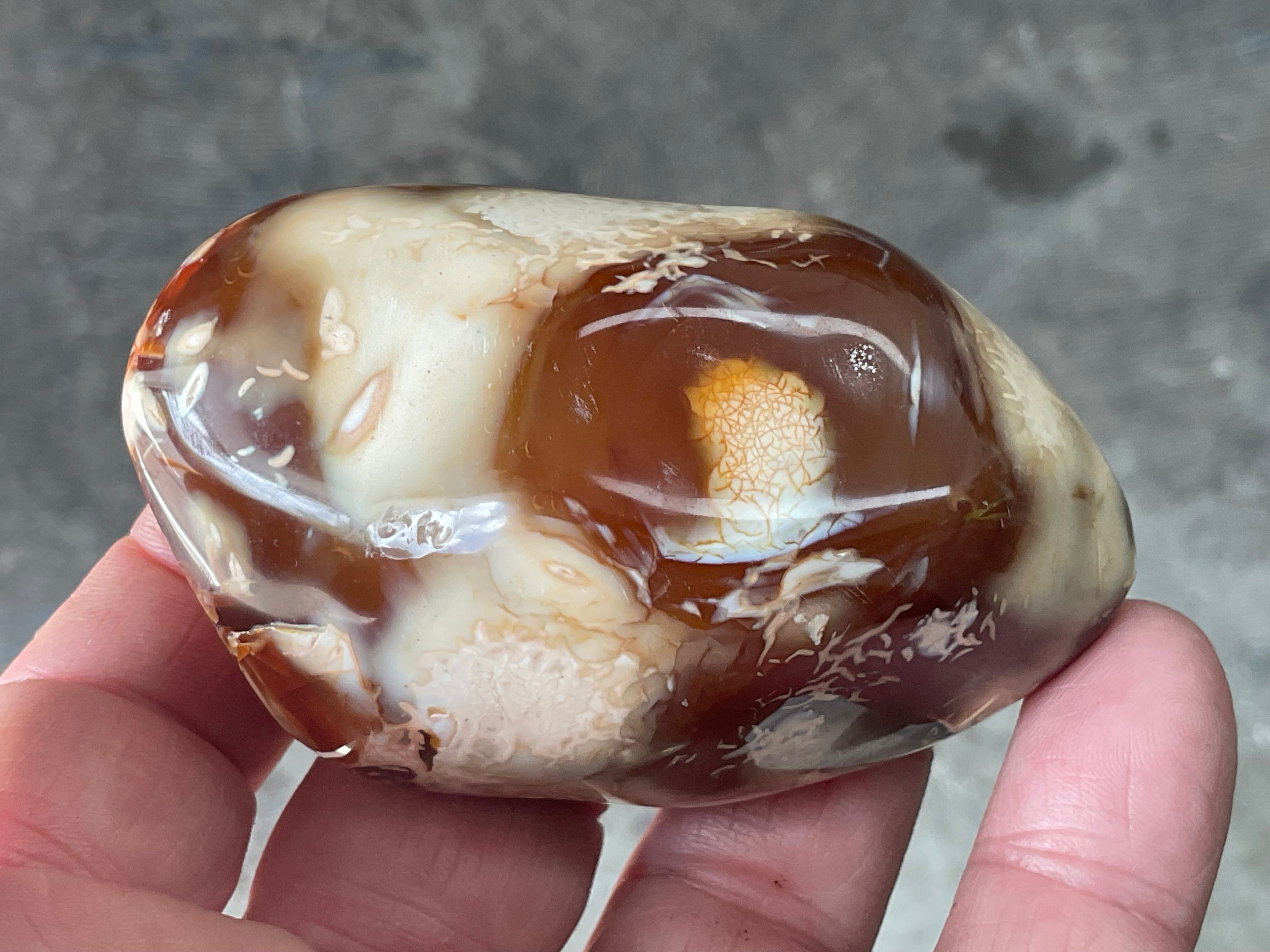 132g Carnelian Orca Agate Palmstone 4C