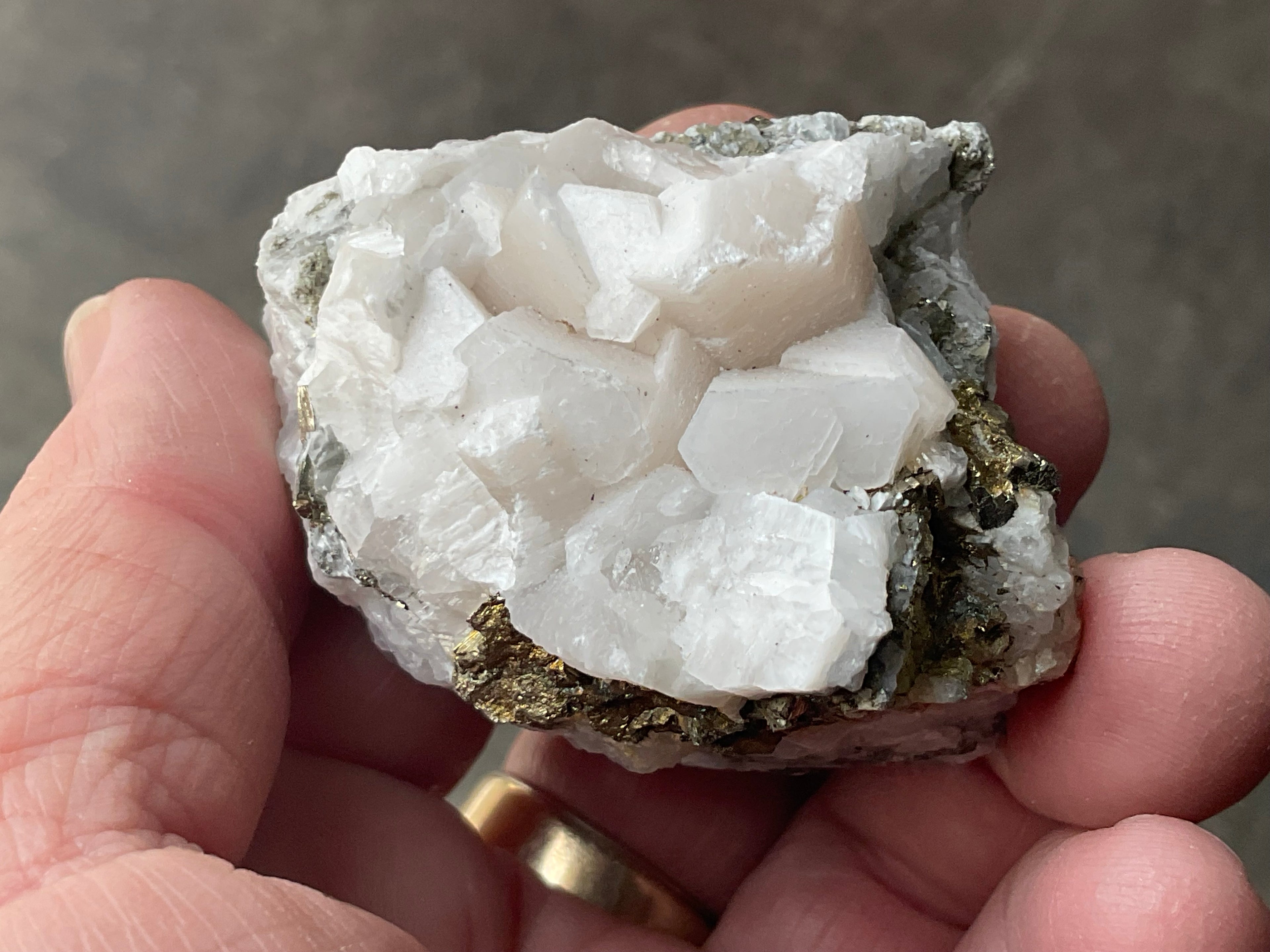 136g Hexagonal Calcite with Chalcopyrite Specimen 4A from Hunan, China
