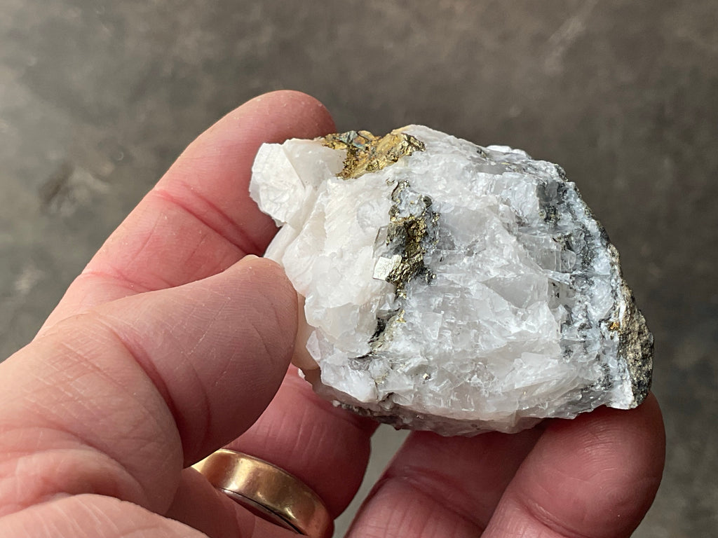 136g Hexagonal Calcite with Chalcopyrite Specimen 4A from Hunan, China