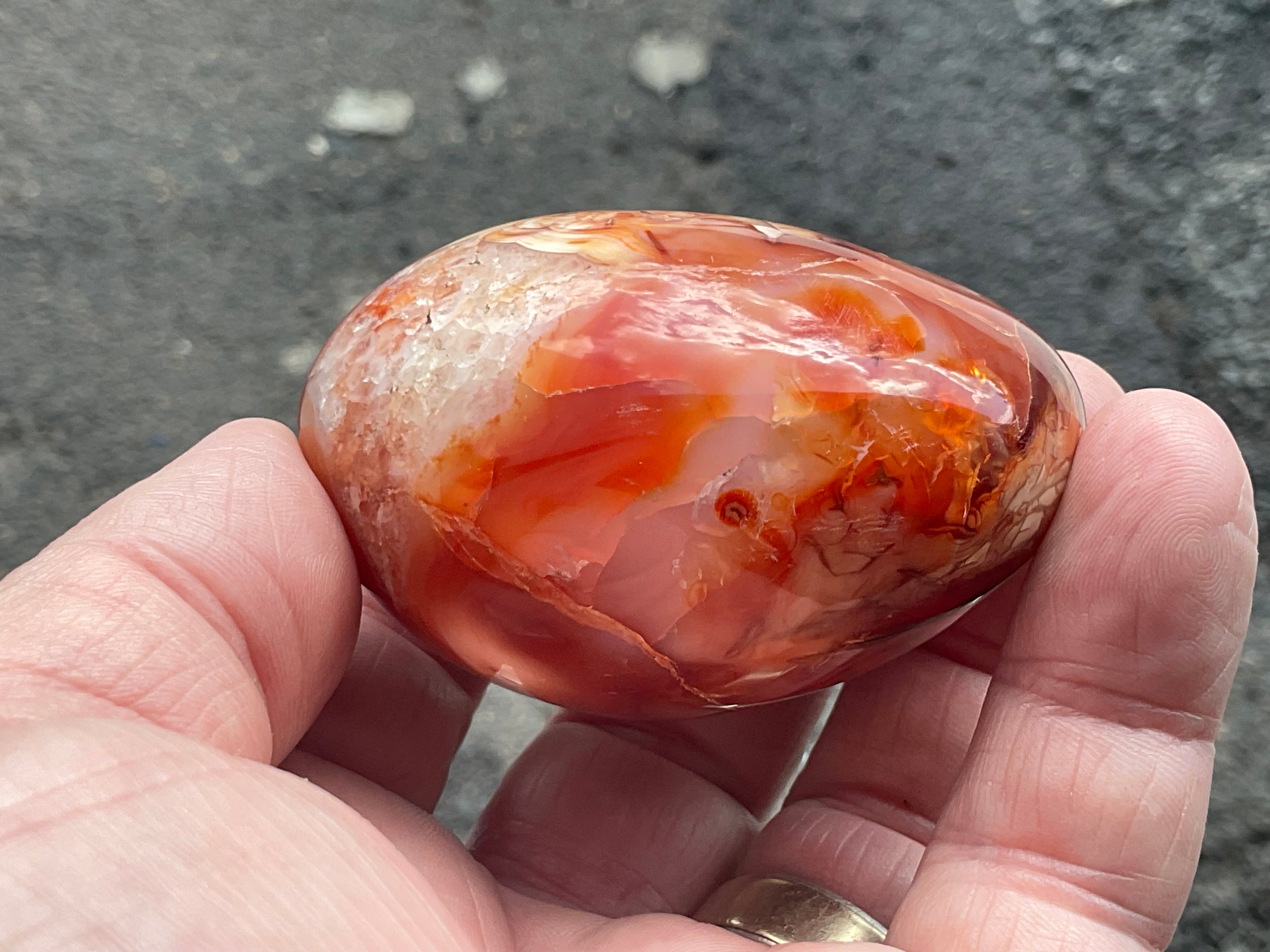 154g Carnelian Orca Agate Palmstone 6A