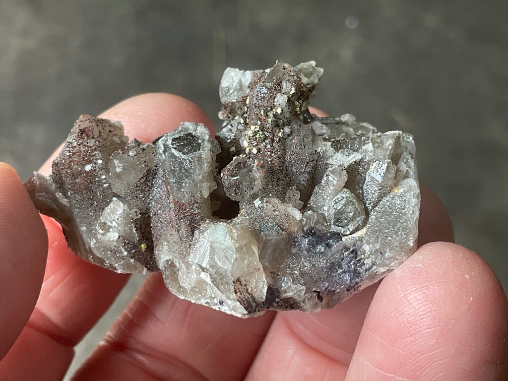 30g Hematite coated Smokey Quartz with Calcite, Pyrite and Fluorite from Fujian, China
