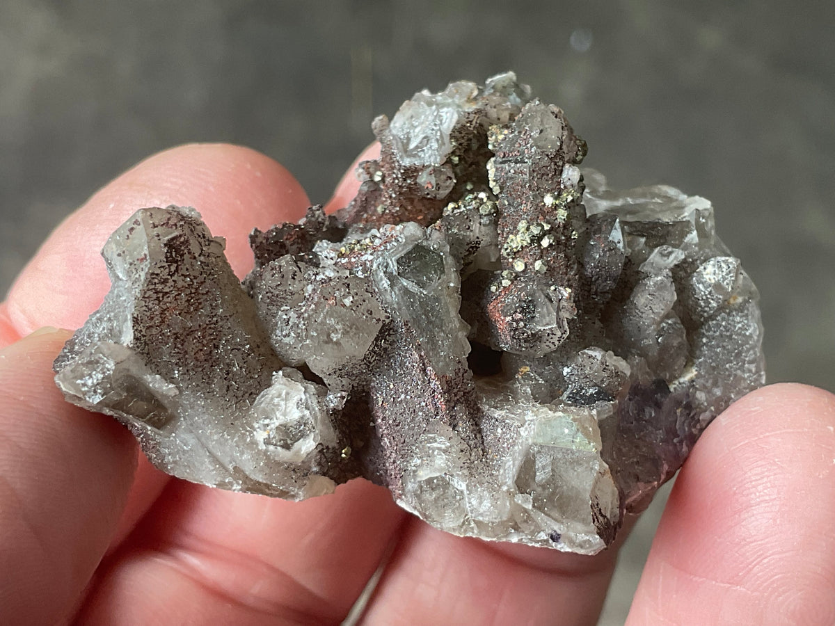 30g Hematite coated Smokey Quartz with Calcite, Pyrite and Fluorite from Fujian, China