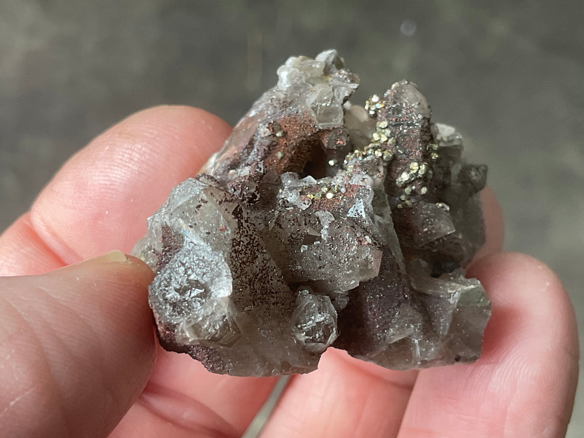 30g Hematite coated Smokey Quartz with Calcite, Pyrite and Fluorite from Fujian, China