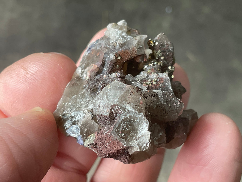 30g Hematite coated Smokey Quartz with Calcite, Pyrite and Fluorite from Fujian, China